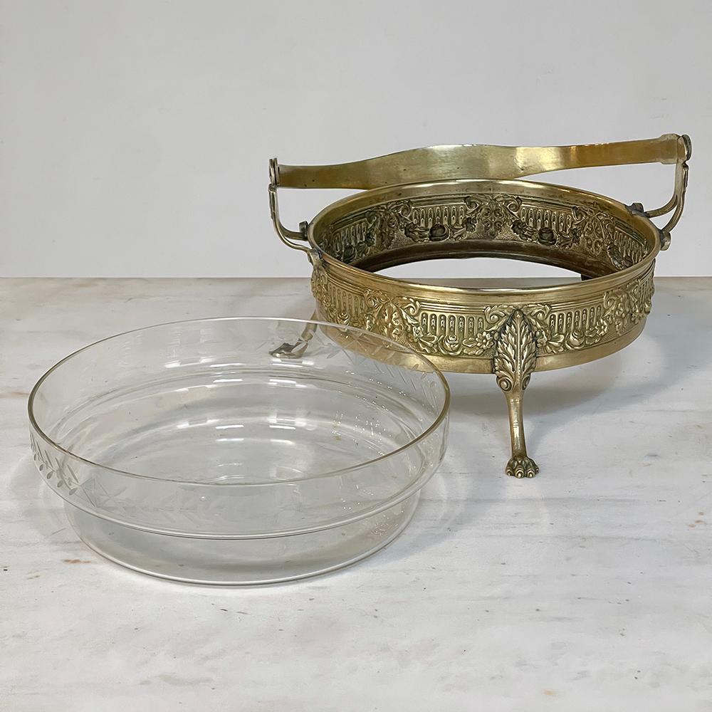 Mid-Century French Neoclassical Brass & Etched Glass Footed Centerpiece For Sale 5