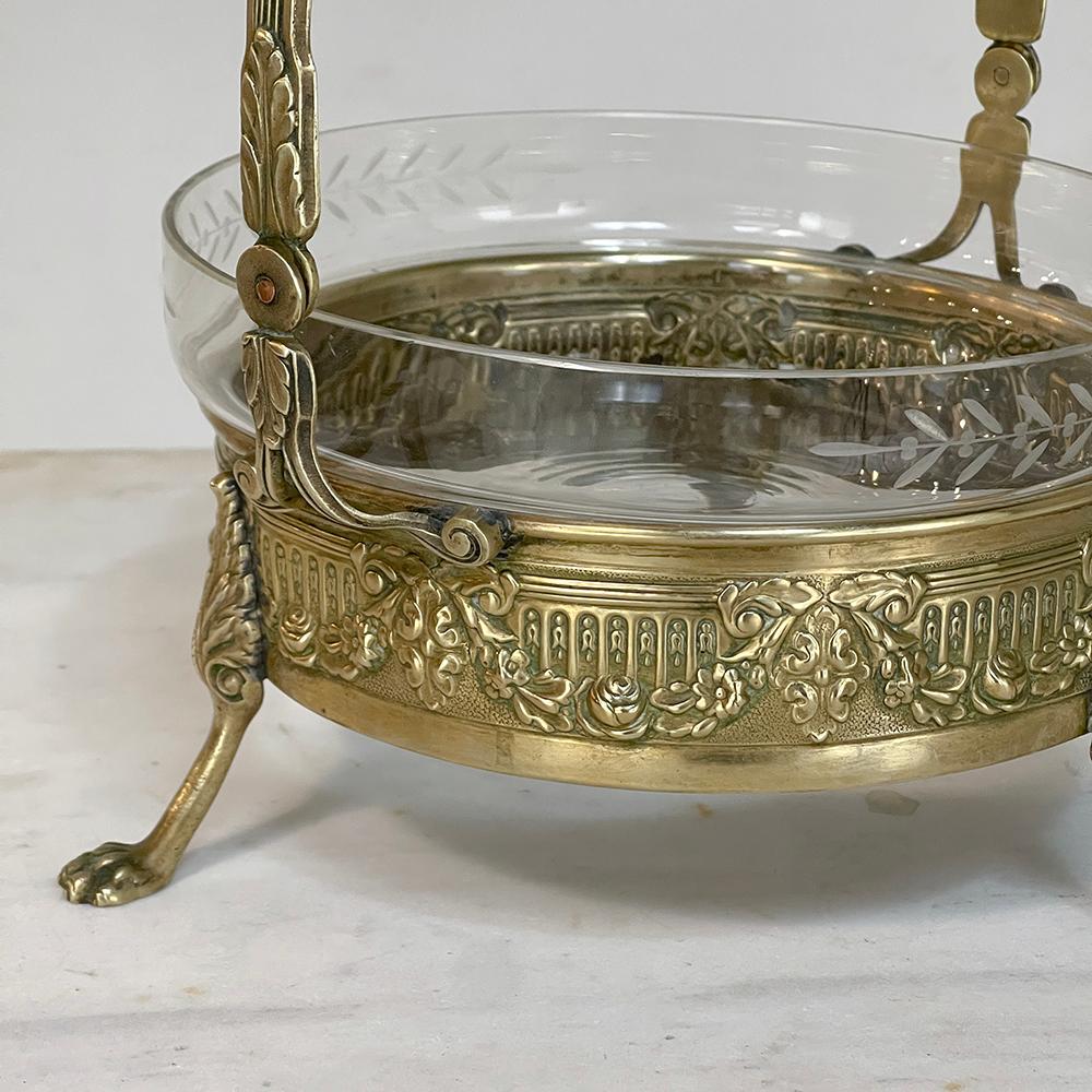 Mid-Century French Neoclassical Brass & Etched Glass Footed Centerpiece For Sale 6