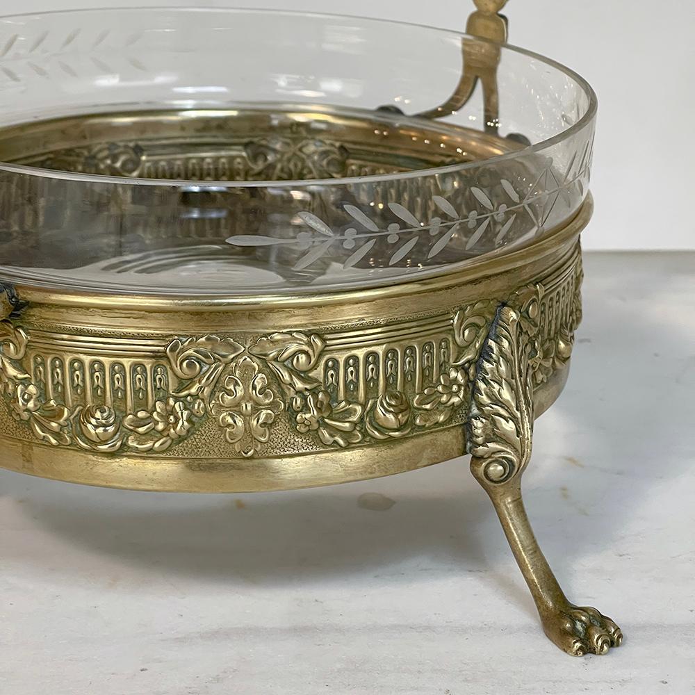 Mid-Century French Neoclassical Brass & Etched Glass Footed Centerpiece For Sale 7