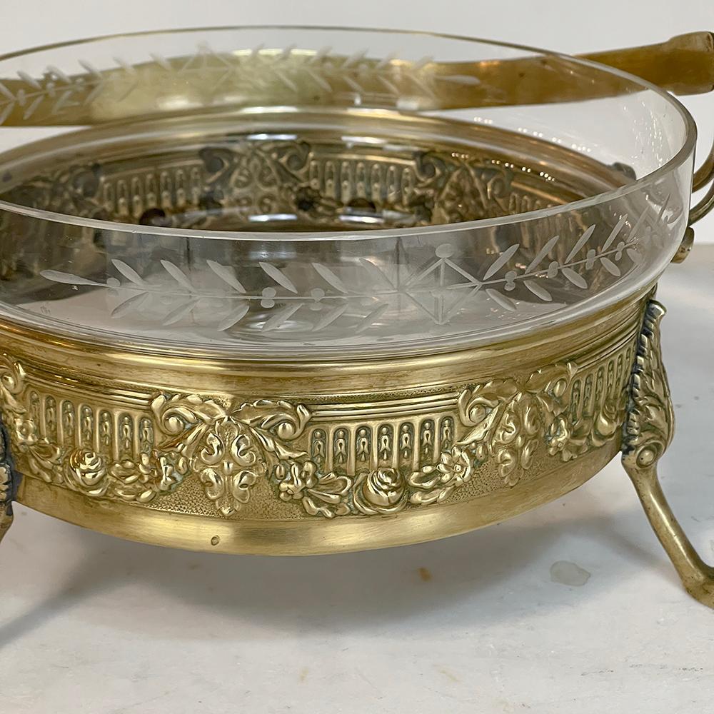 Mid-Century French Neoclassical Brass & Etched Glass Footed Centerpiece For Sale 8