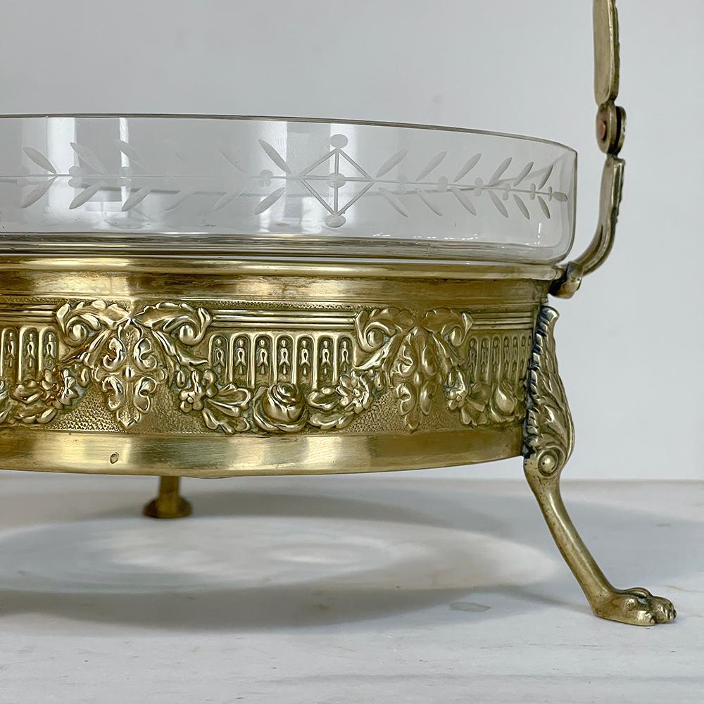 Mid-Century French Neoclassical Brass & Etched Glass Footed Centerpiece For Sale 9