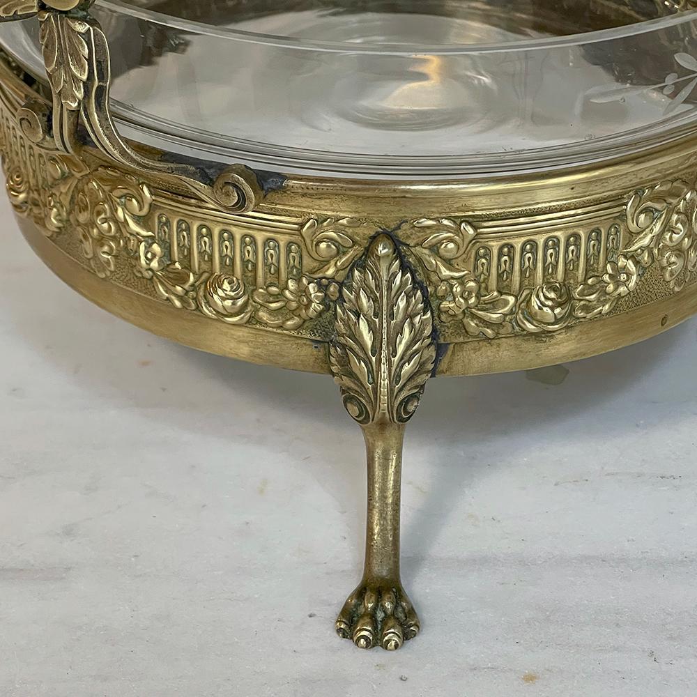 Mid-Century French Neoclassical Brass & Etched Glass Footed Centerpiece For Sale 11