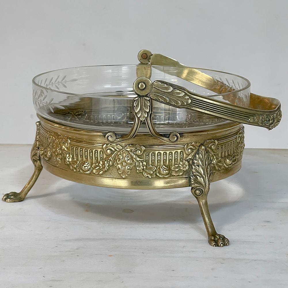 Mid-Century French Neoclassical Brass & Etched Glass Footed Centerpiece For Sale 4