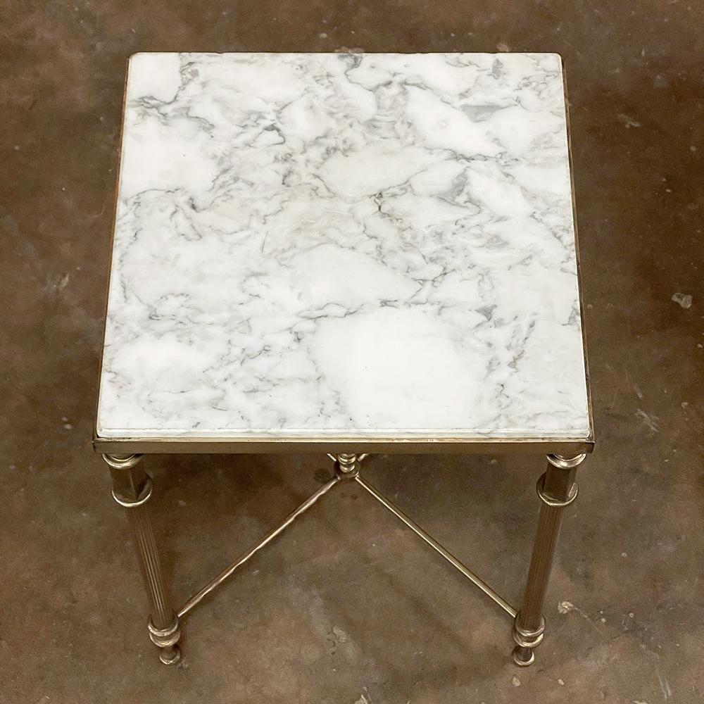 Midcentury French Neoclassical Brass Nesting Tables with Marble Tops For Sale 3