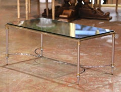 Mid-Century French Nickel and Brass Coffee Table with Glass Top