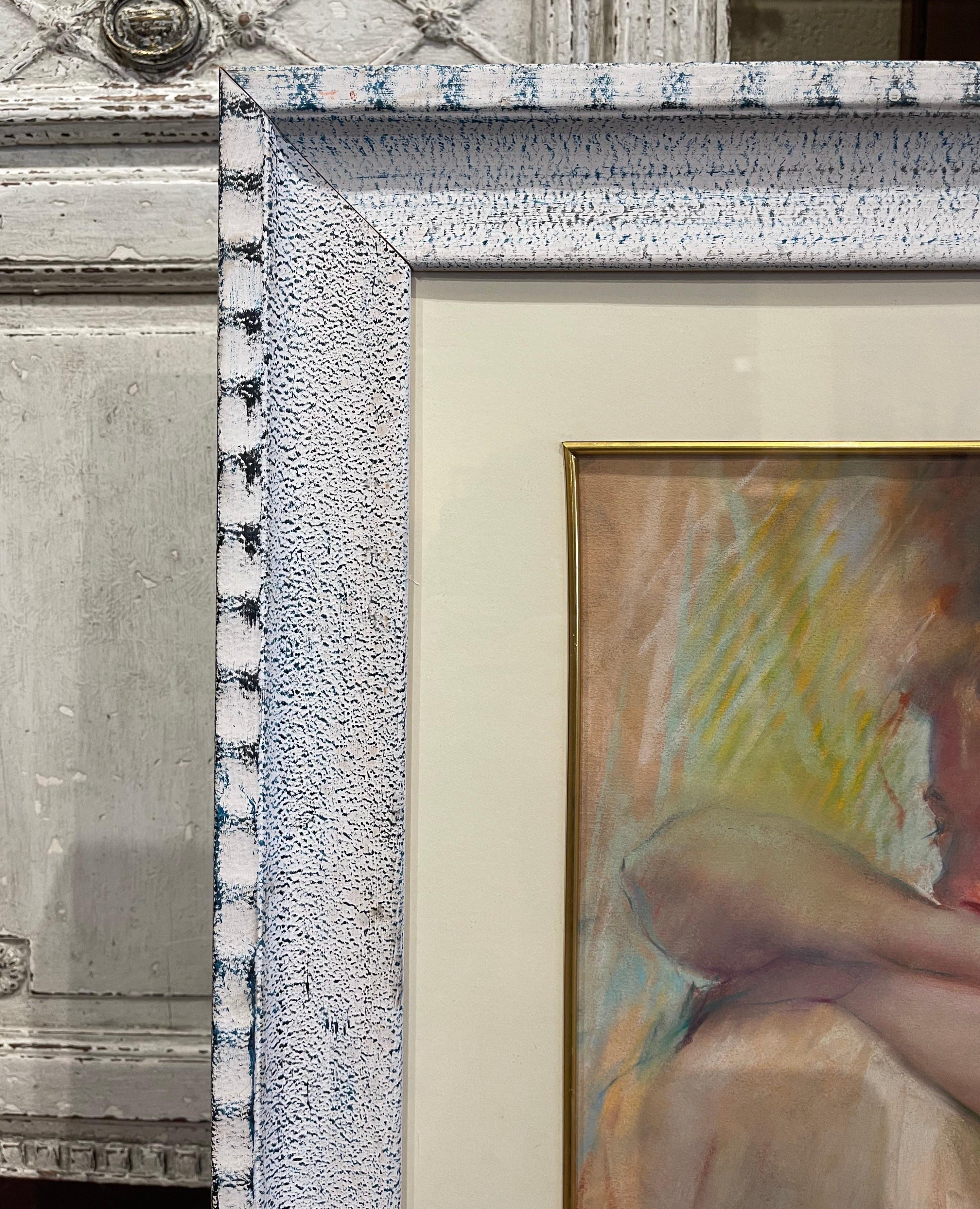 Pastel desnudo francés de mediados de siglo en marco tallado y pintado firmado Berteau Francés en venta