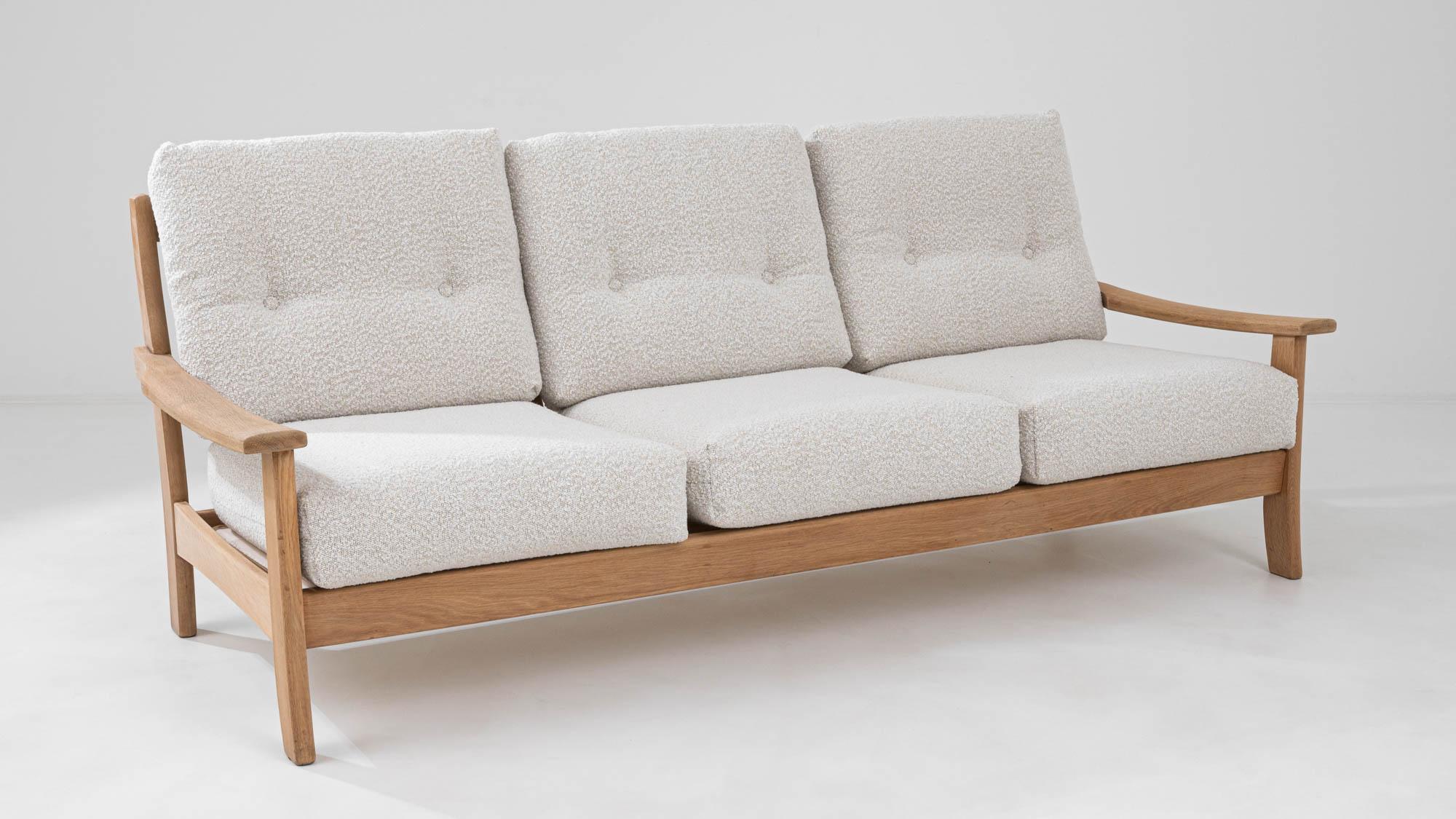Mid-Century French Oak and Boucle Sofa For Sale 4