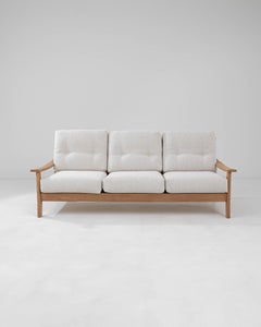 Mid-Century French Oak and Boucle Sofa