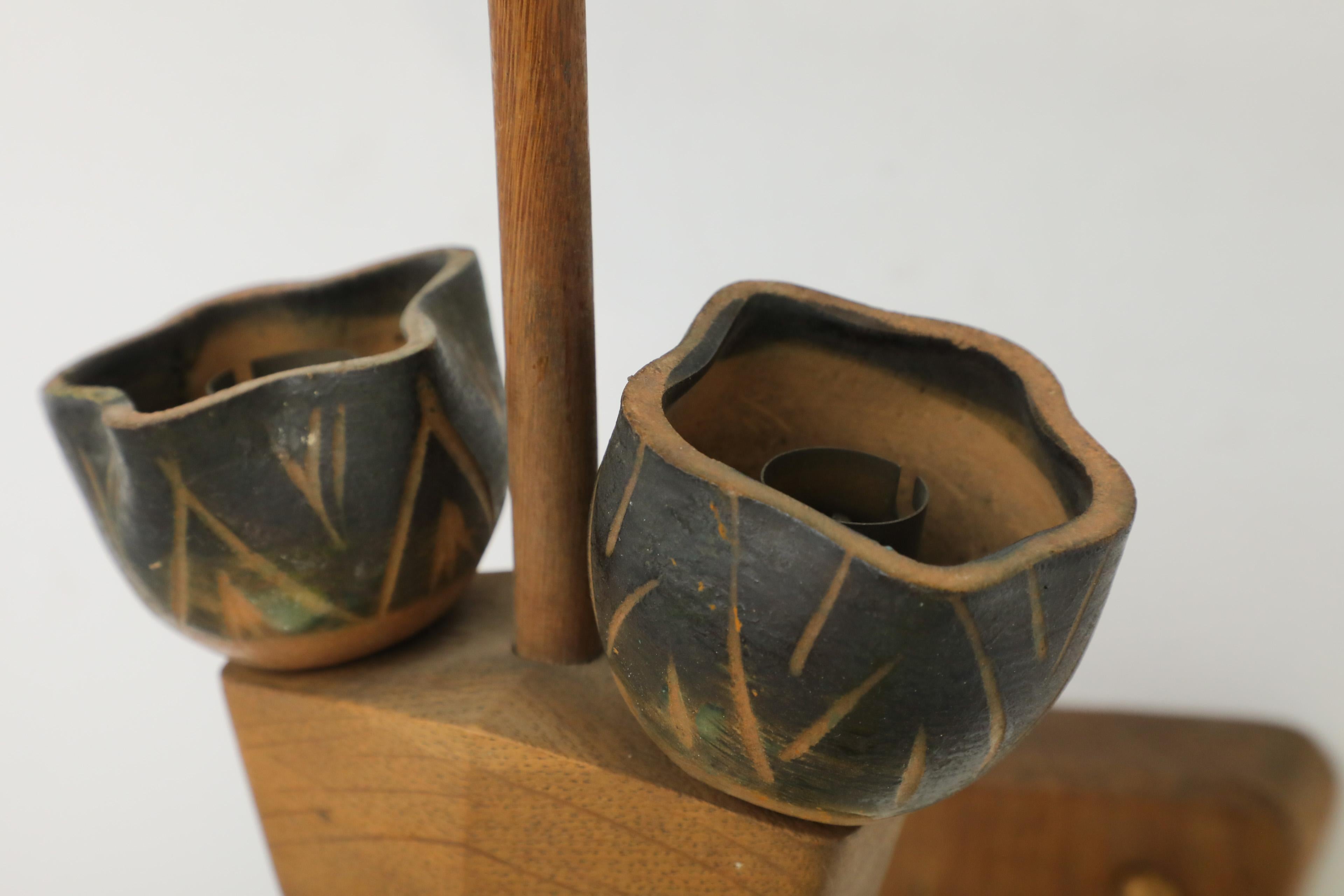 Mid-Century French Oak and Ceramic Wall Sconce by Guillerme et Chambron For Sale 7