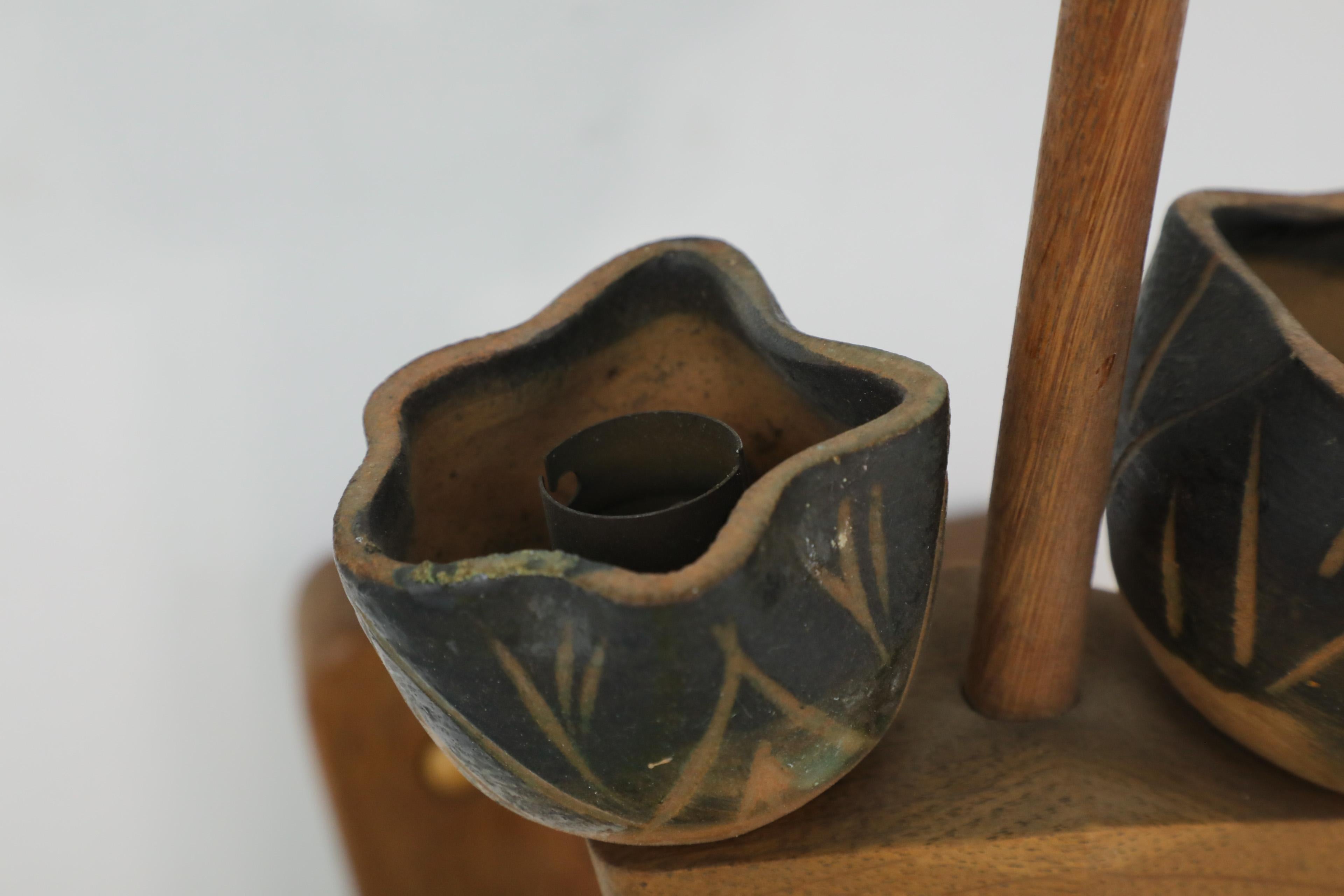 Mid-Century French Oak and Ceramic Wall Sconce by Guillerme et Chambron For Sale 10