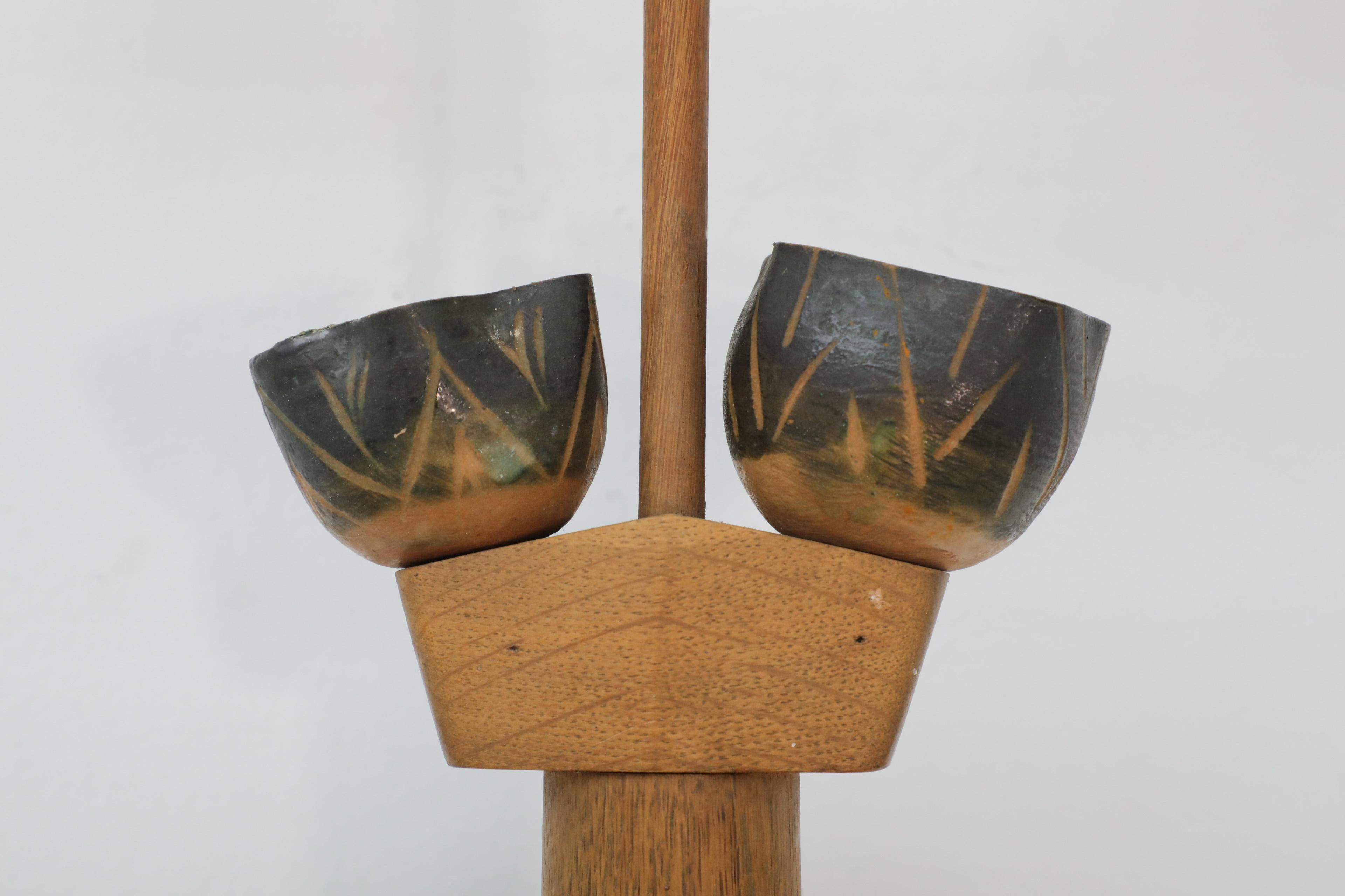 Mid-Century French Oak and Ceramic Wall Sconce by Guillerme et Chambron For Sale 12