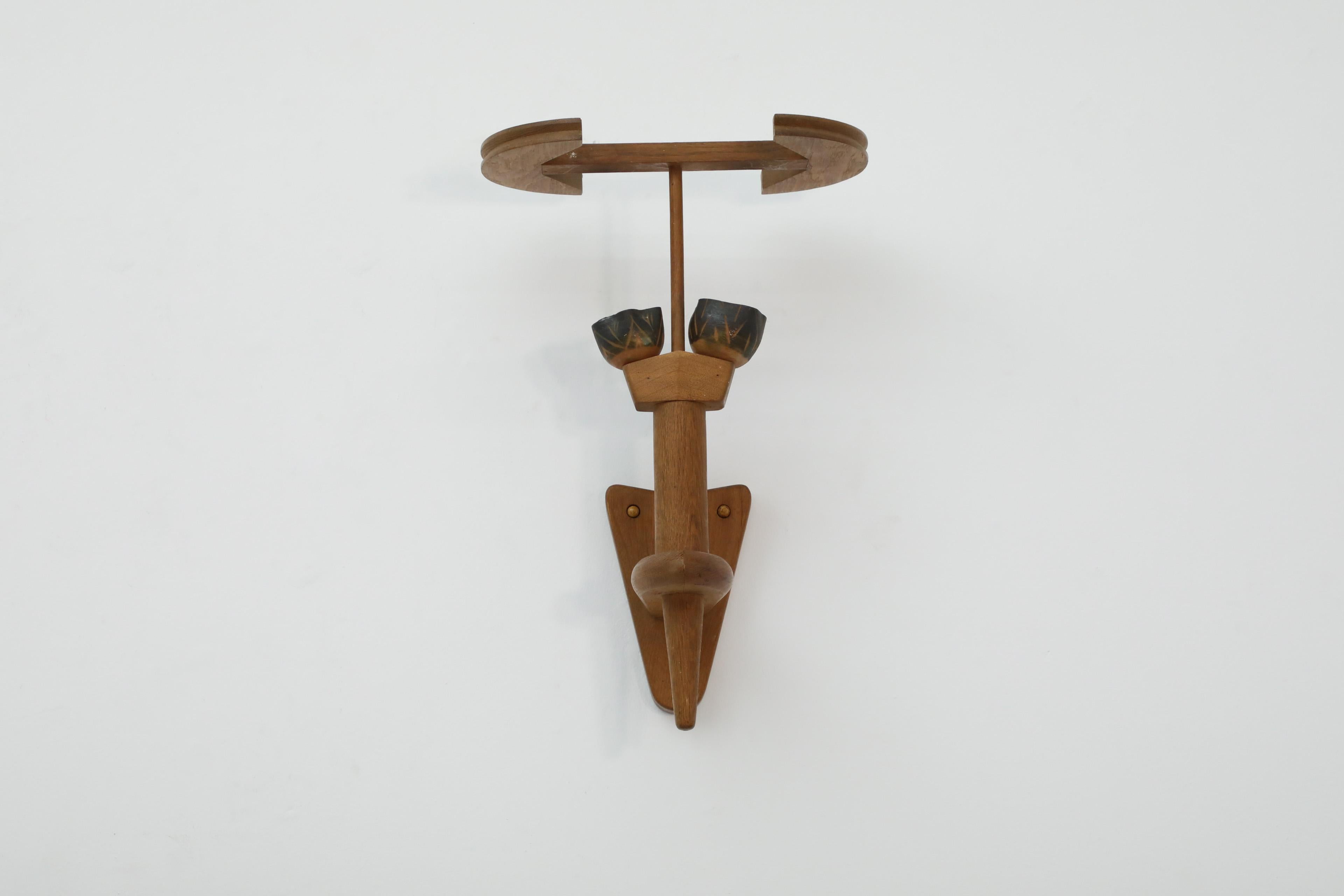 Mid-Century Modern Mid-Century French Oak and Ceramic Wall Sconce by Guillerme et Chambron For Sale