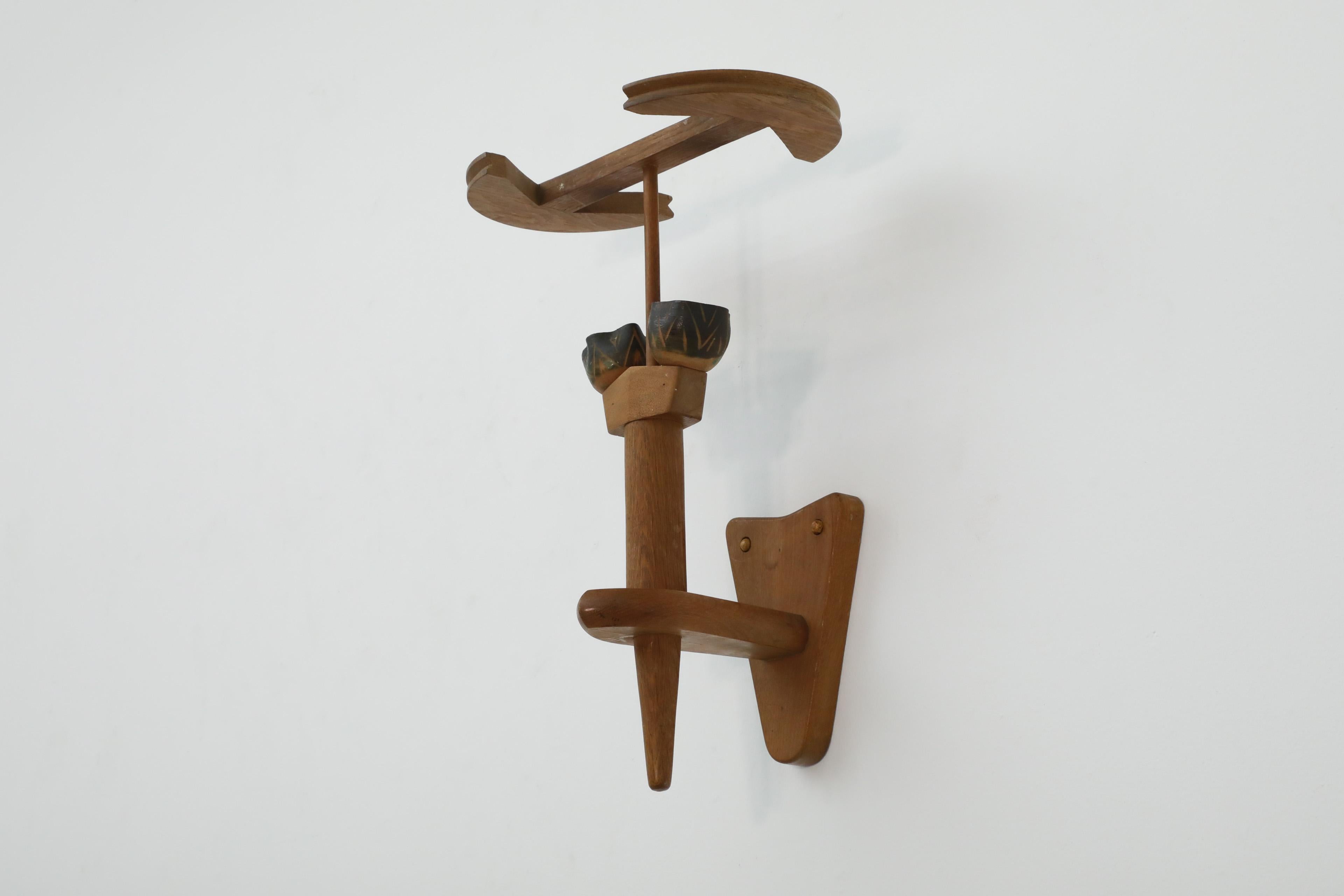 20th Century Mid-Century French Oak and Ceramic Wall Sconce by Guillerme et Chambron For Sale