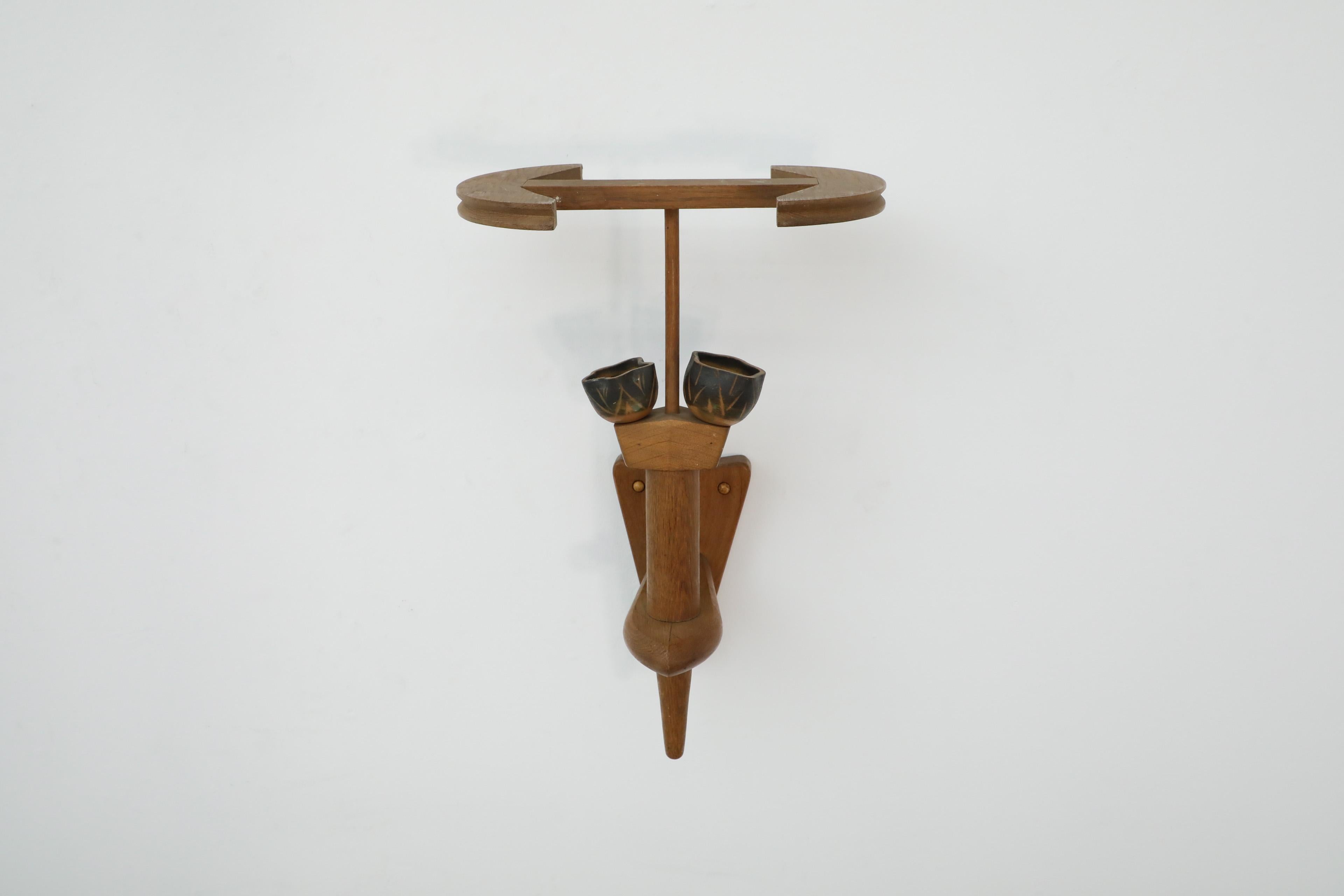 Mid-Century French Oak and Ceramic Wall Sconce by Guillerme et Chambron For Sale 1