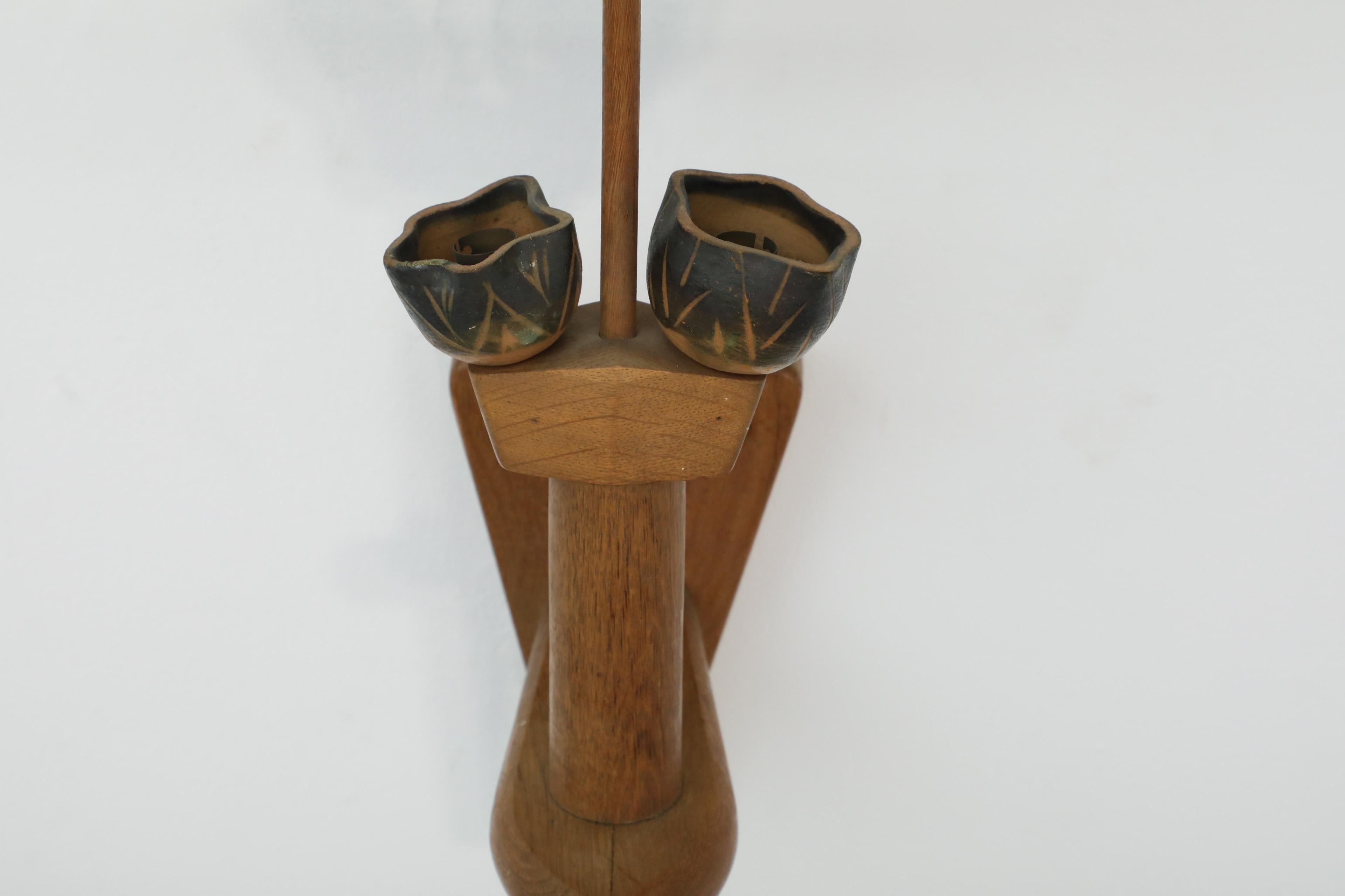 Mid-Century French Oak and Ceramic Wall Sconce by Guillerme et Chambron For Sale 3