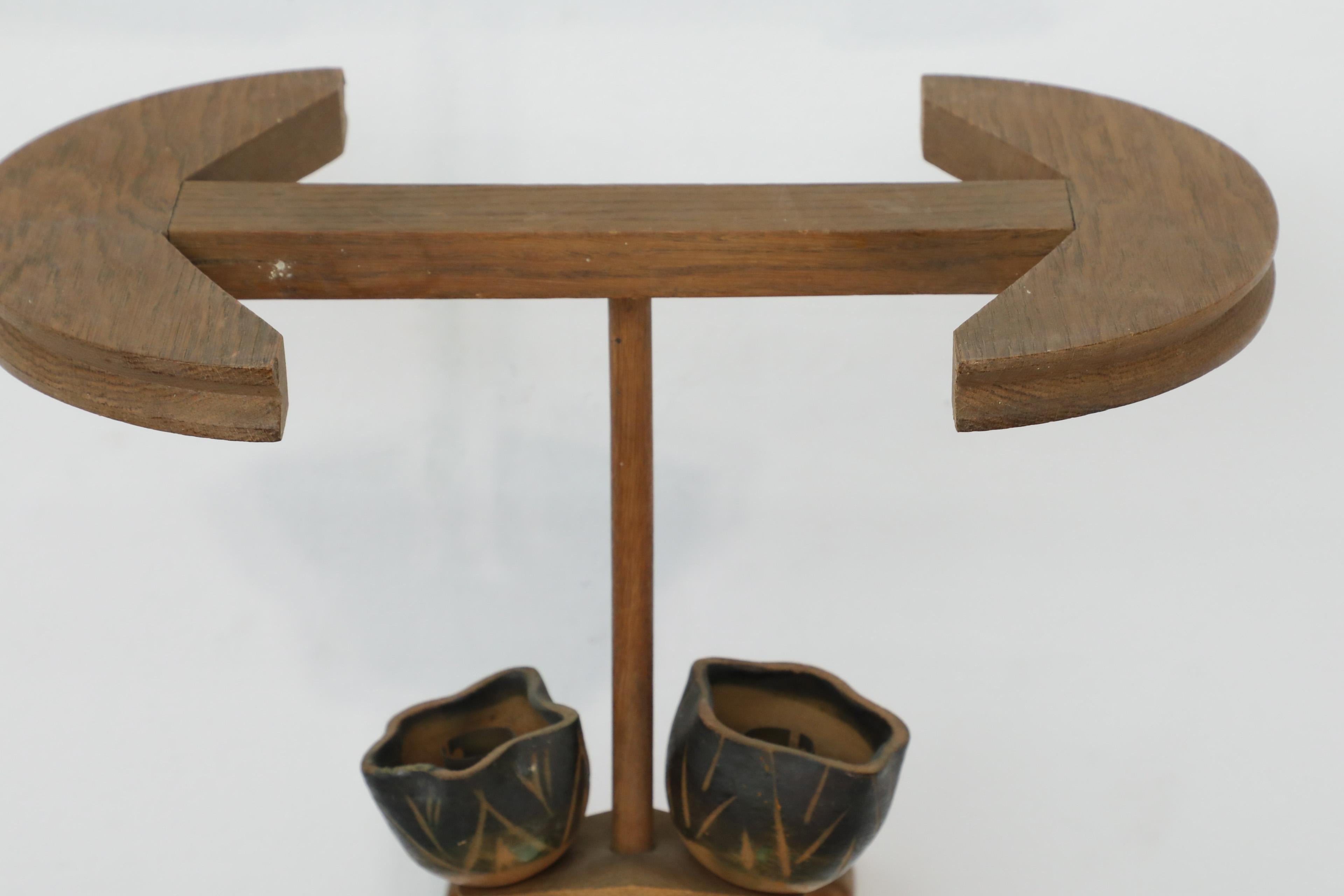 Mid-Century French Oak and Ceramic Wall Sconce by Guillerme et Chambron For Sale 4