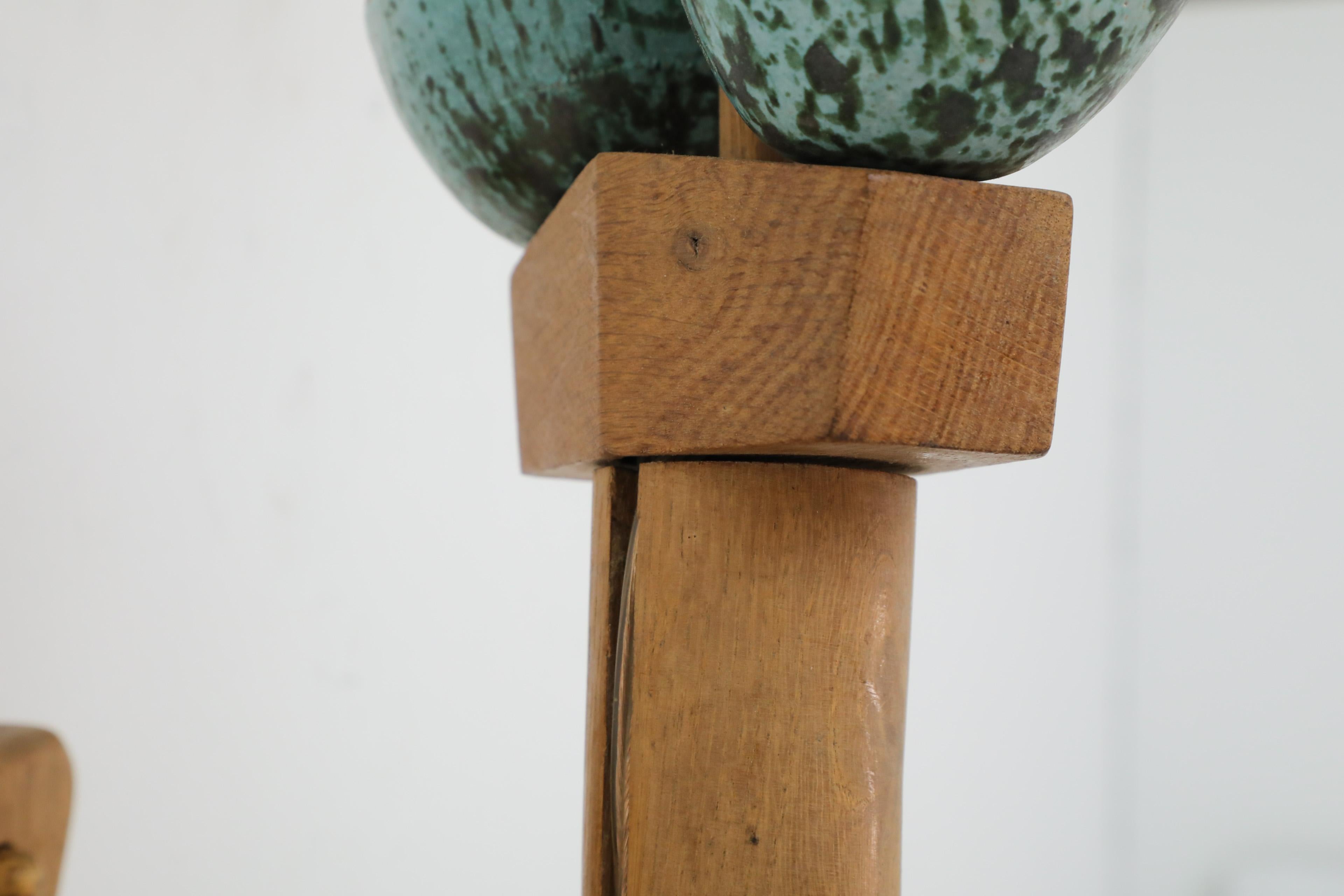 Mid-Century French Oak and Green Ceramic Wall Sconce by Guillerme et Chambron For Sale 5