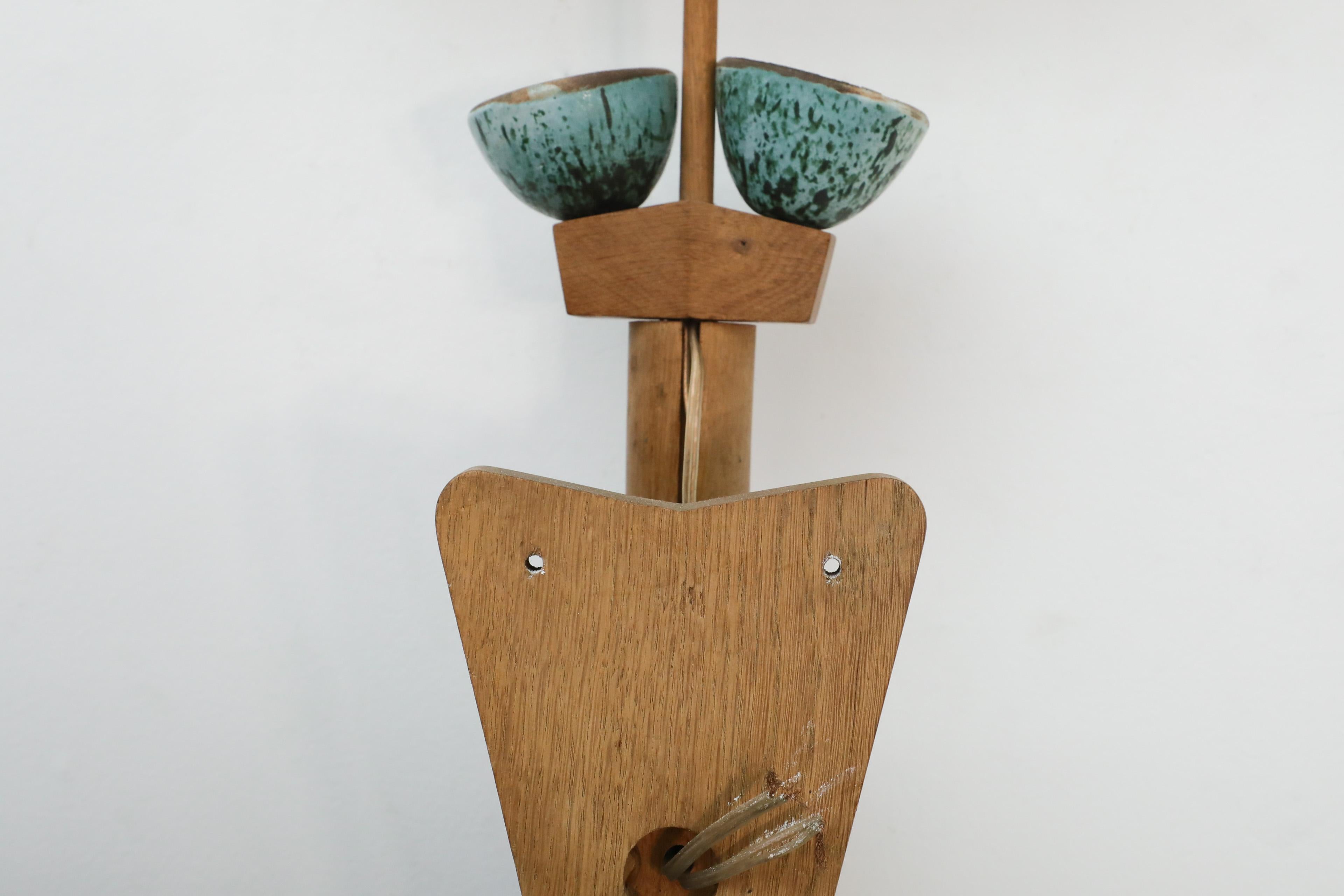Mid-Century French Oak and Green Ceramic Wall Sconce by Guillerme et Chambron For Sale 10