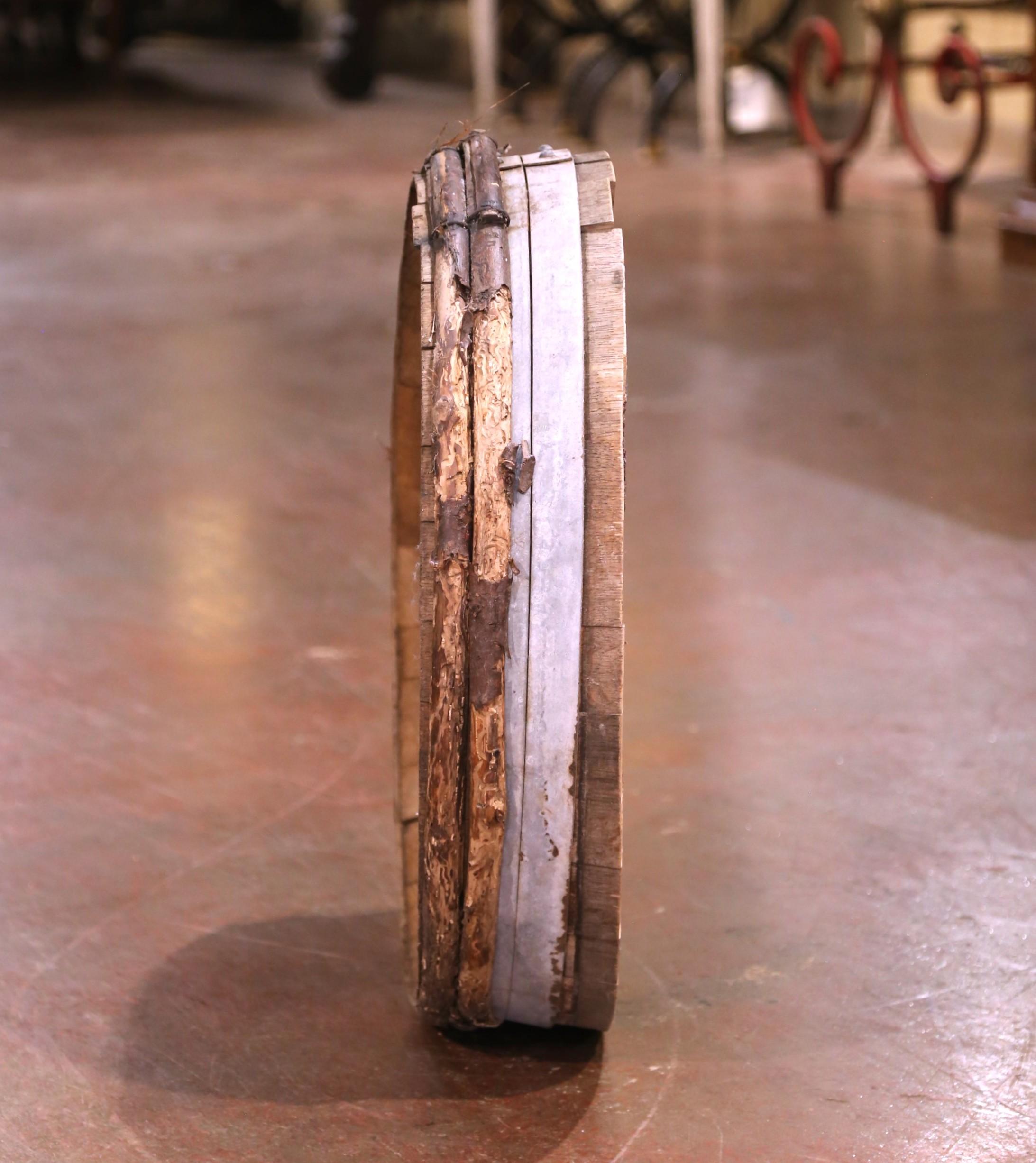Hand-Crafted Mid-Century French Oak and Iron Decorative Wine Barrel Top Dated, 1960 For Sale