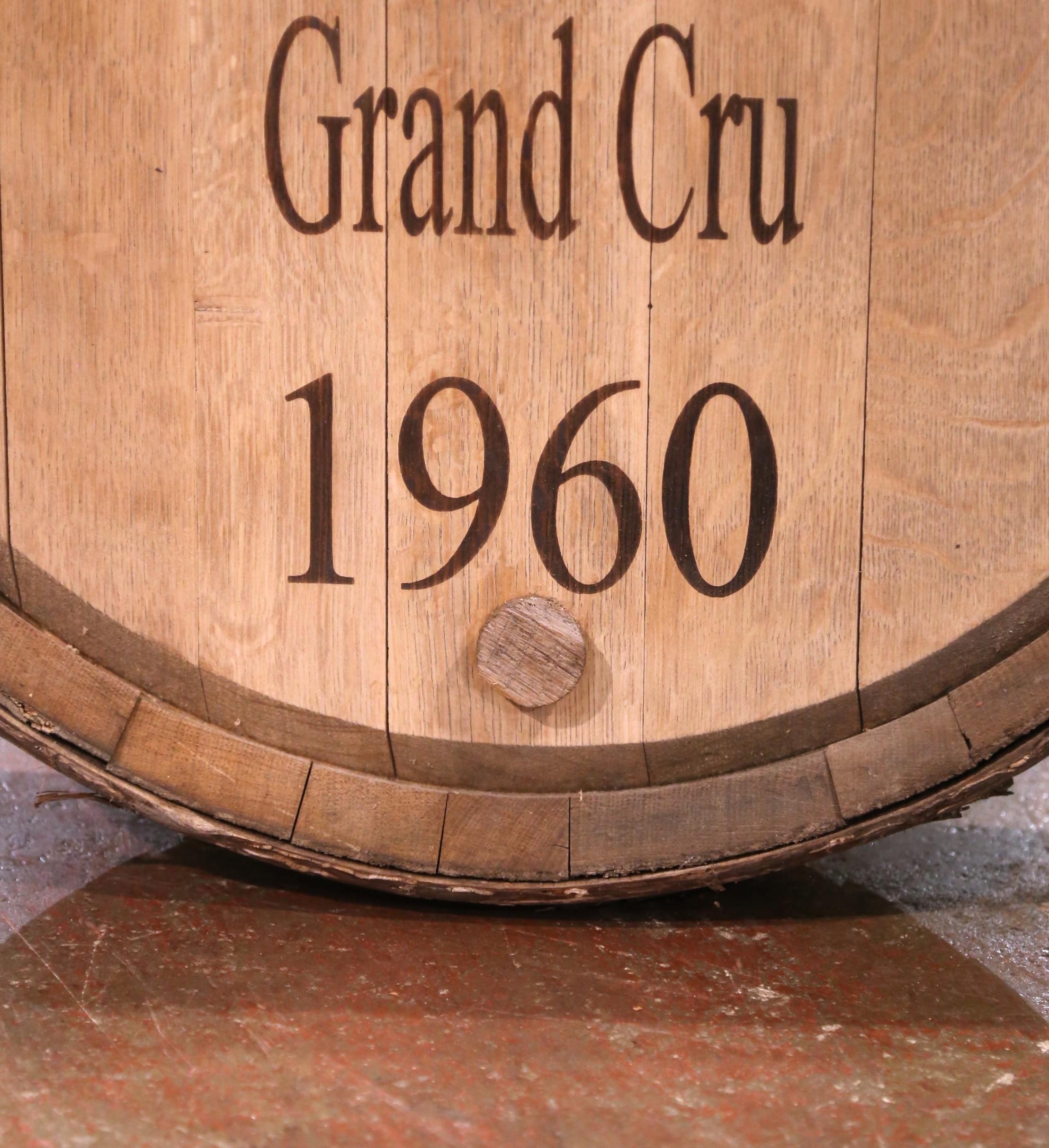 Mid-Century French Oak and Iron Decorative Wine Barrel Top Dated, 1960 For Sale 1