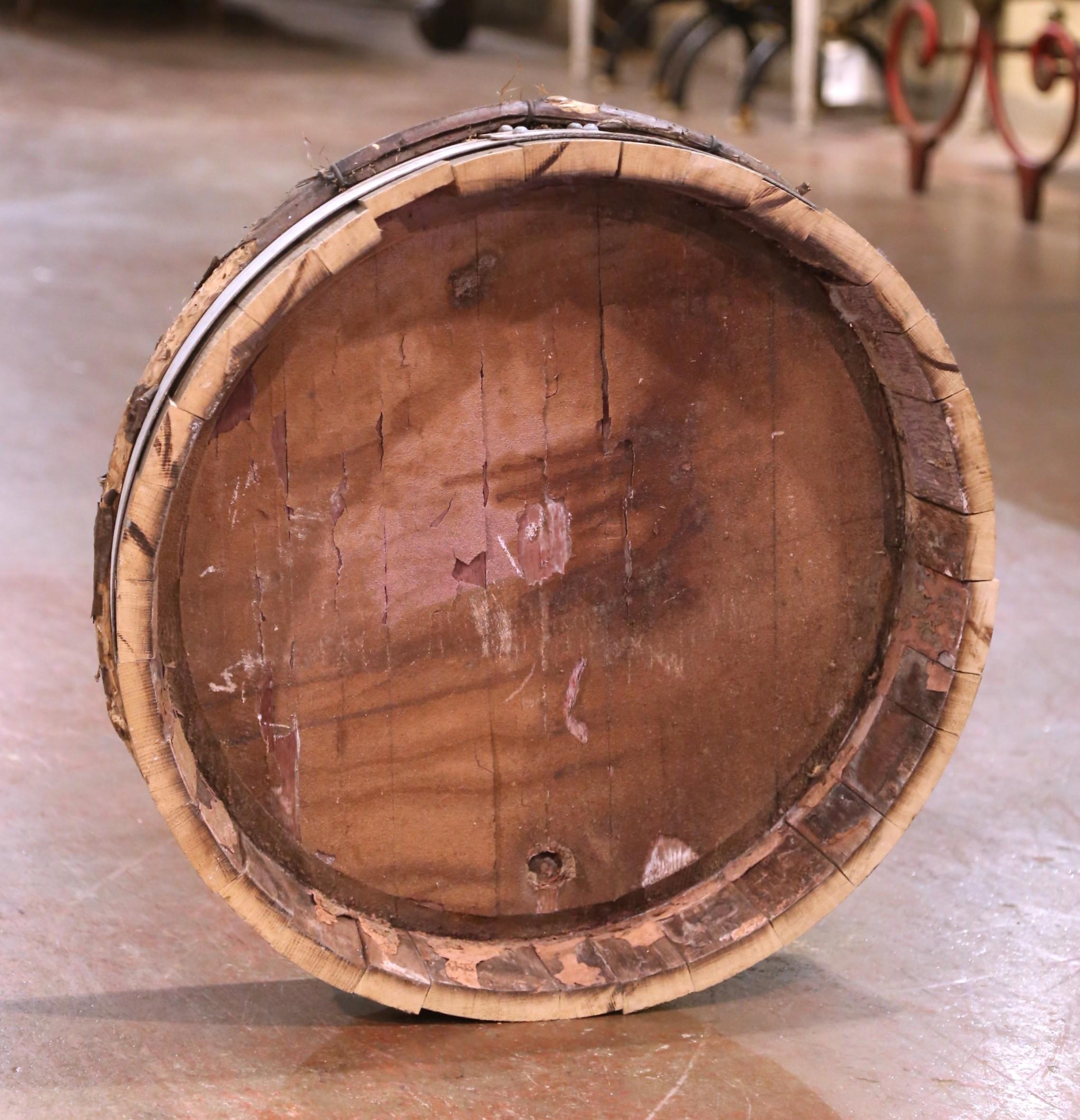 Mid-Century French Oak and Iron Decorative Wine Barrel Top Dated, 1960 For Sale 2