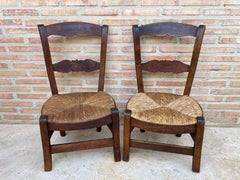 Mid-Century French Oak and Rush Armchairs, Set of 2
