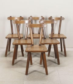 Mid-Century French Oak Farmhouse Table with Six Matching Chairs