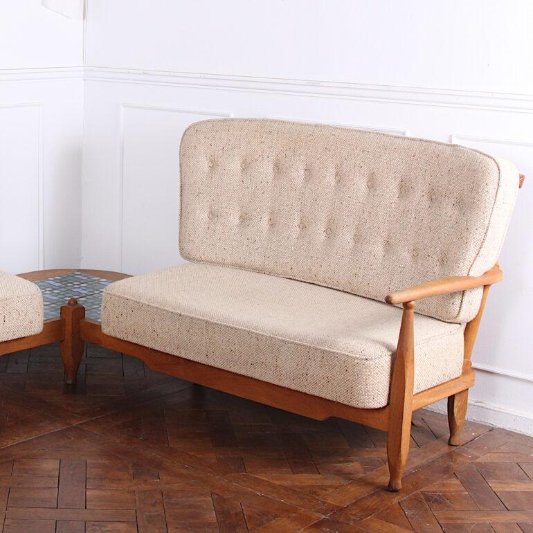 Mid-Century Modern Mid Century French Oak-Framed Corner Sofa with Tiles by Guillerme and Chambron