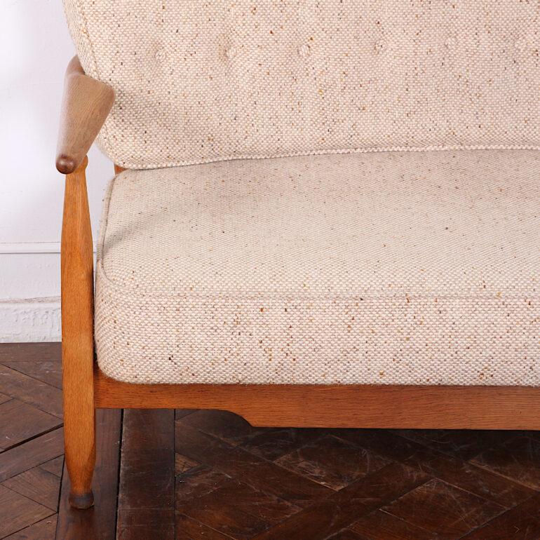 20th Century Mid Century French Oak-Framed Corner Sofa with Tiles by Guillerme and Chambron