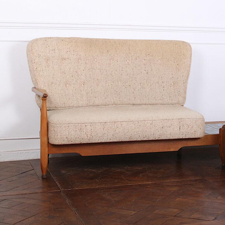Mid Century French Oak-Framed Corner Sofa with Tiles by Guillerme and Chambron 1