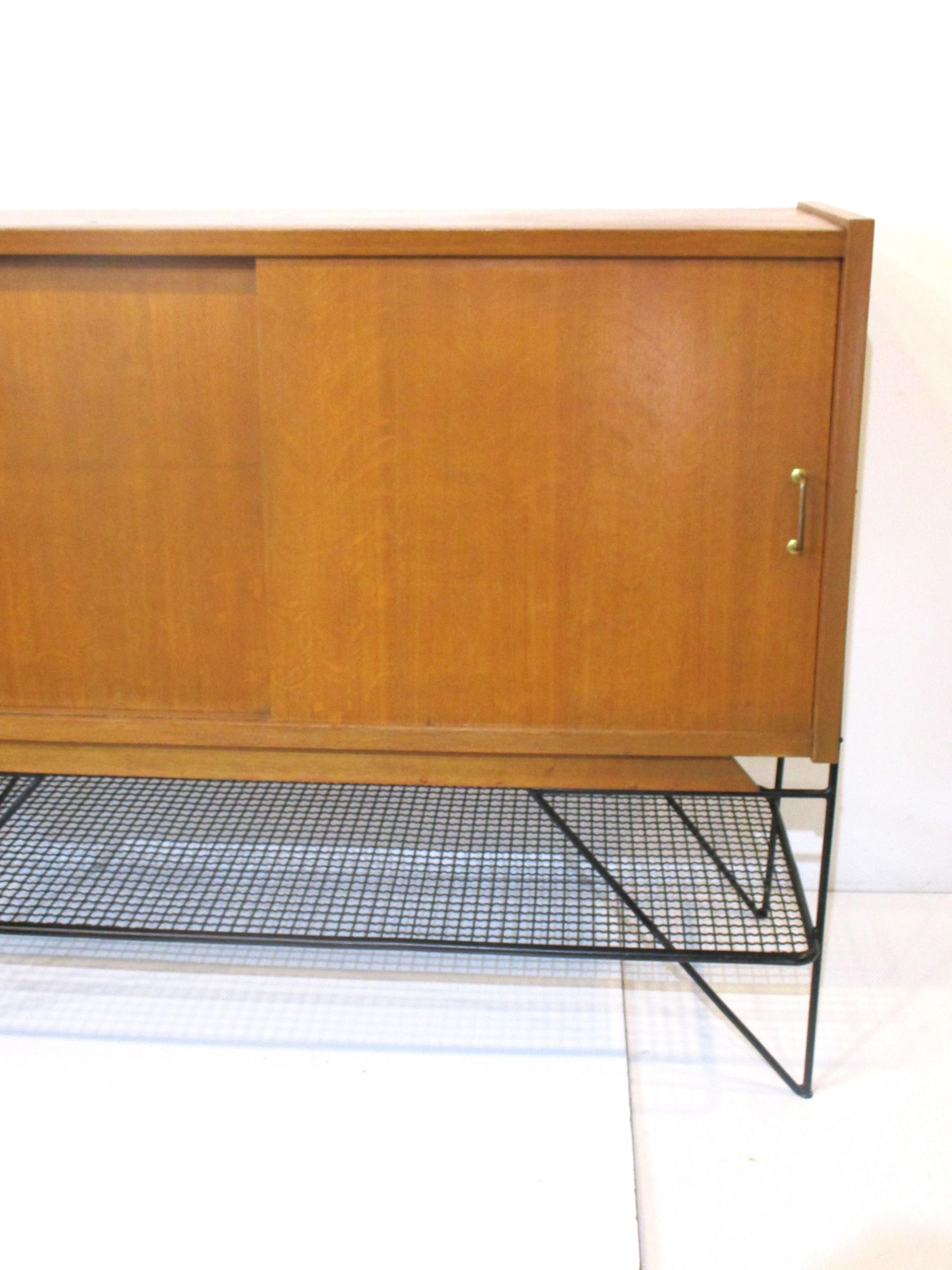 Mid-Century Modern Mid Century French Oak / Iron Credenza Sideboard  For Sale