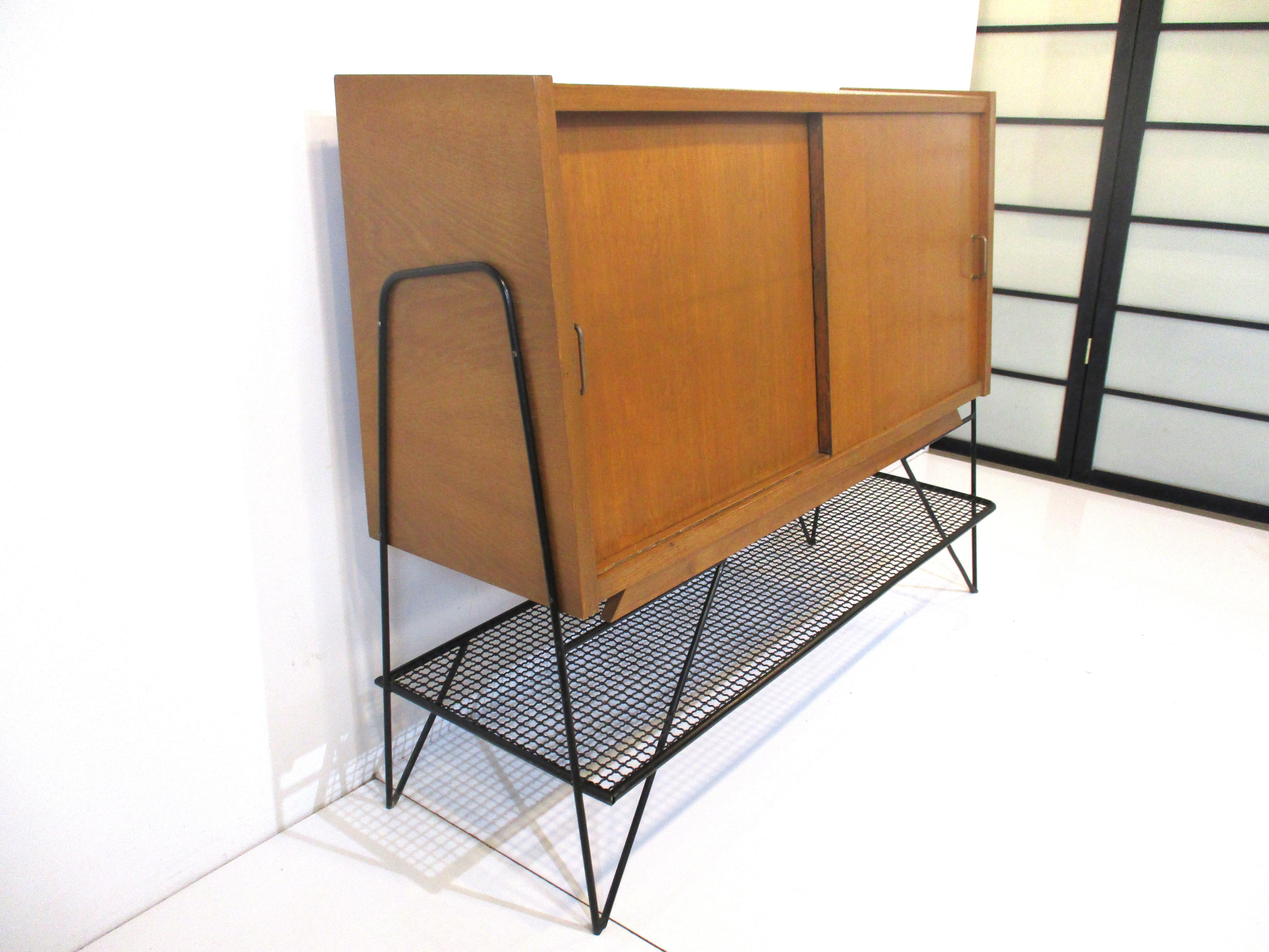 Mid Century French Oak / Iron Credenza Sideboard  In Good Condition In Cincinnati, OH