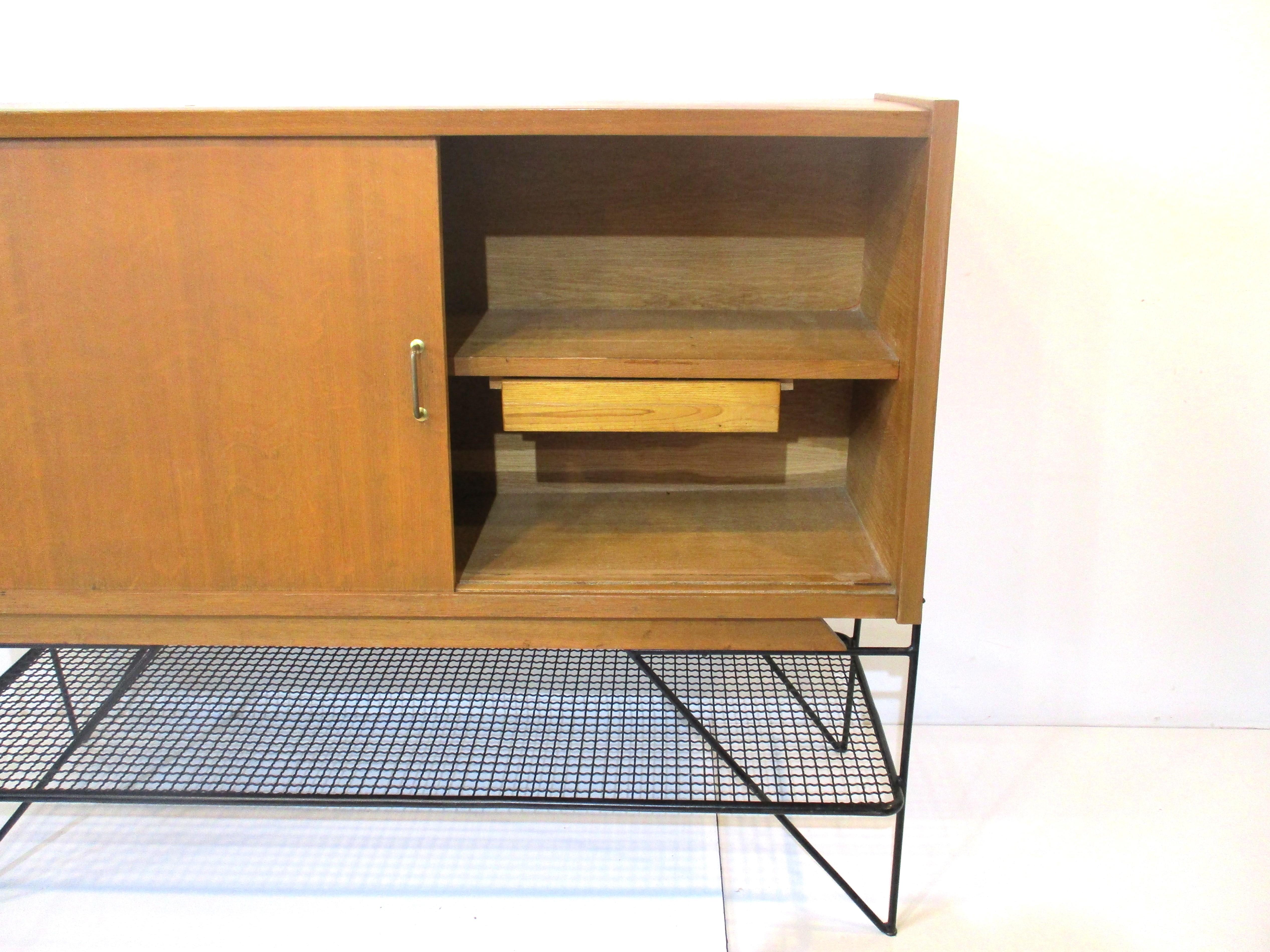 Mid Century French Oak / Iron Credenza Sideboard  For Sale 1