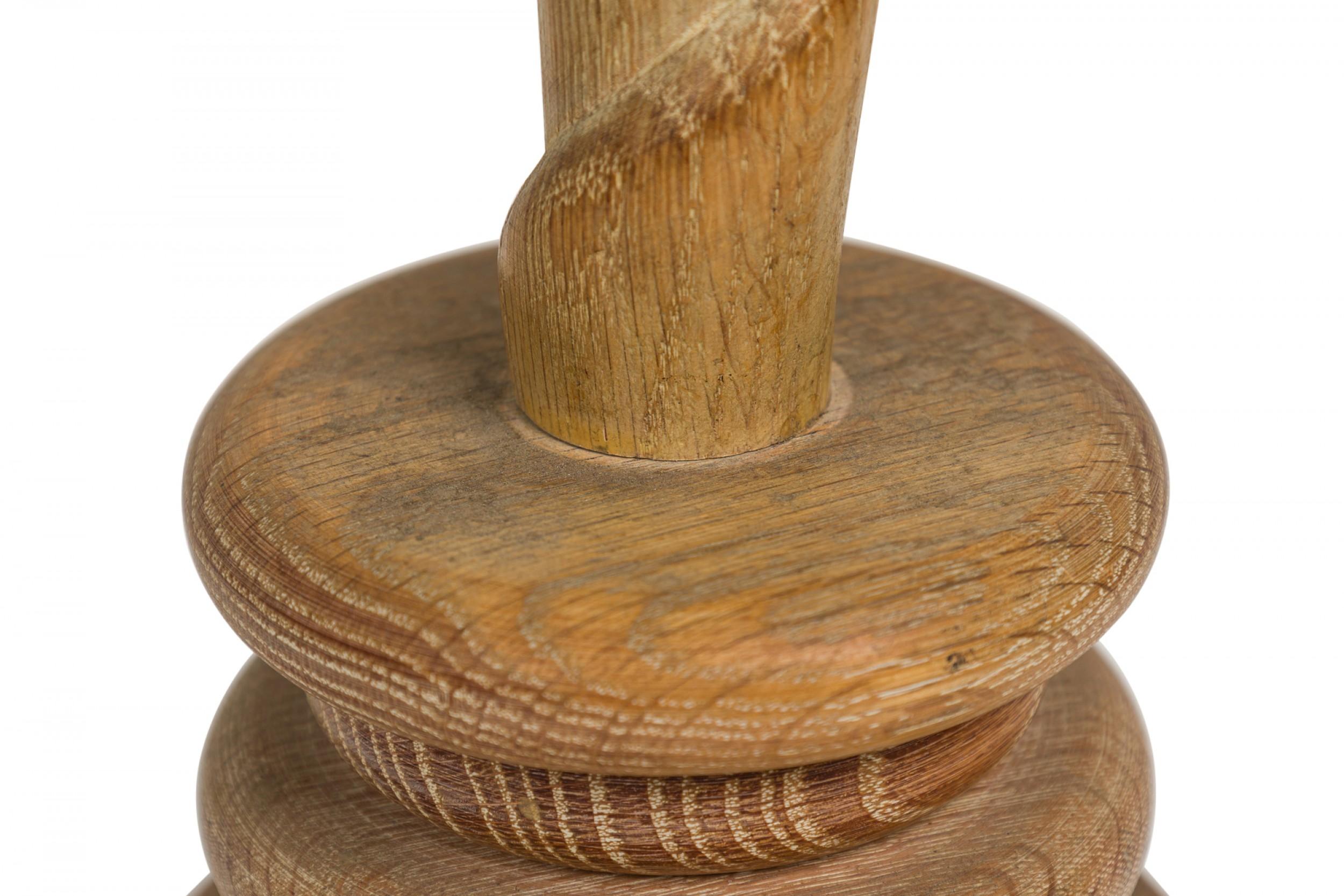 Wood Midcentury French Oak Twist Candlestick Lamp For Sale