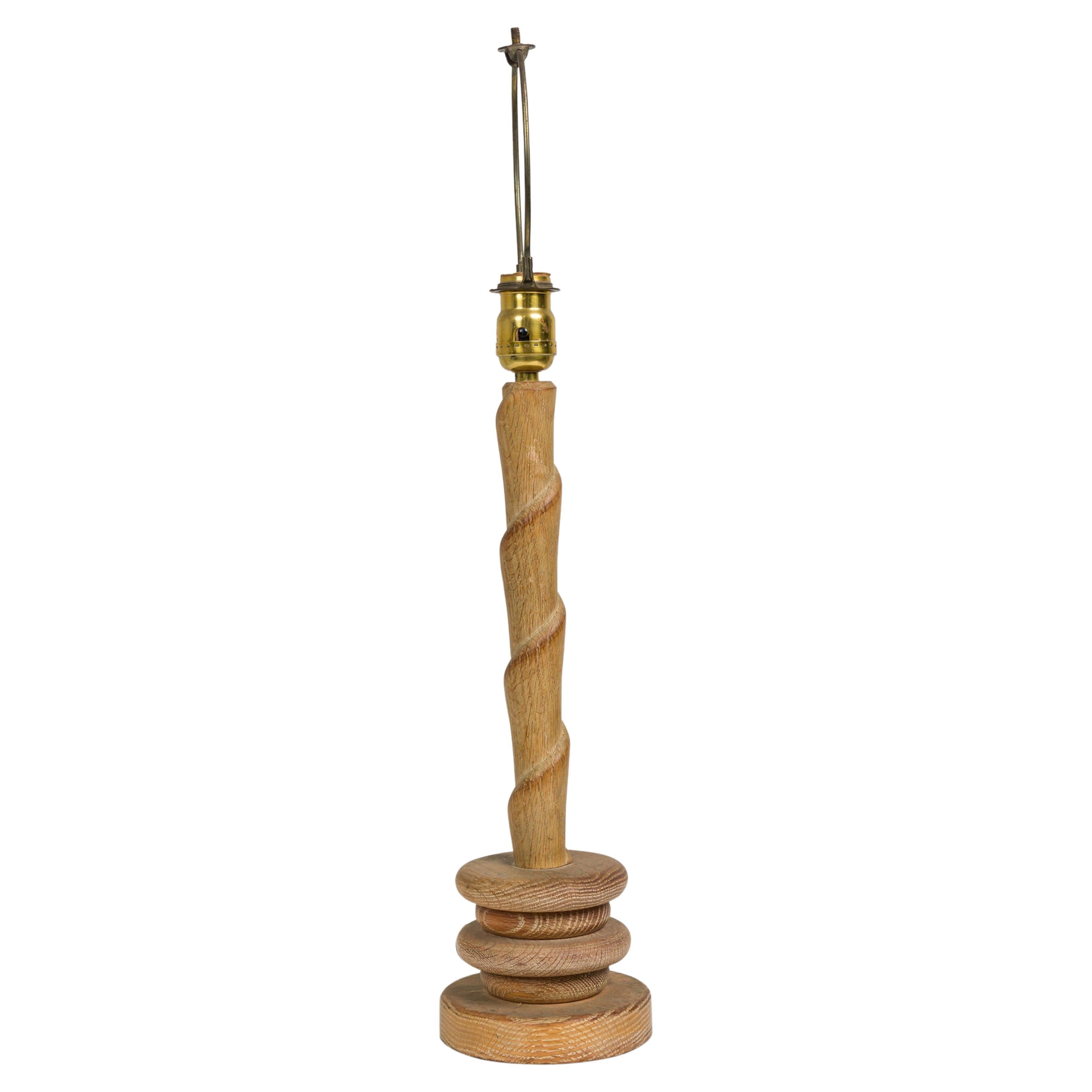 Midcentury French Oak Twist Candlestick Lamp For Sale