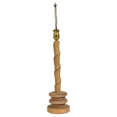 Midcentury French Oak Twist Candlestick Lamp