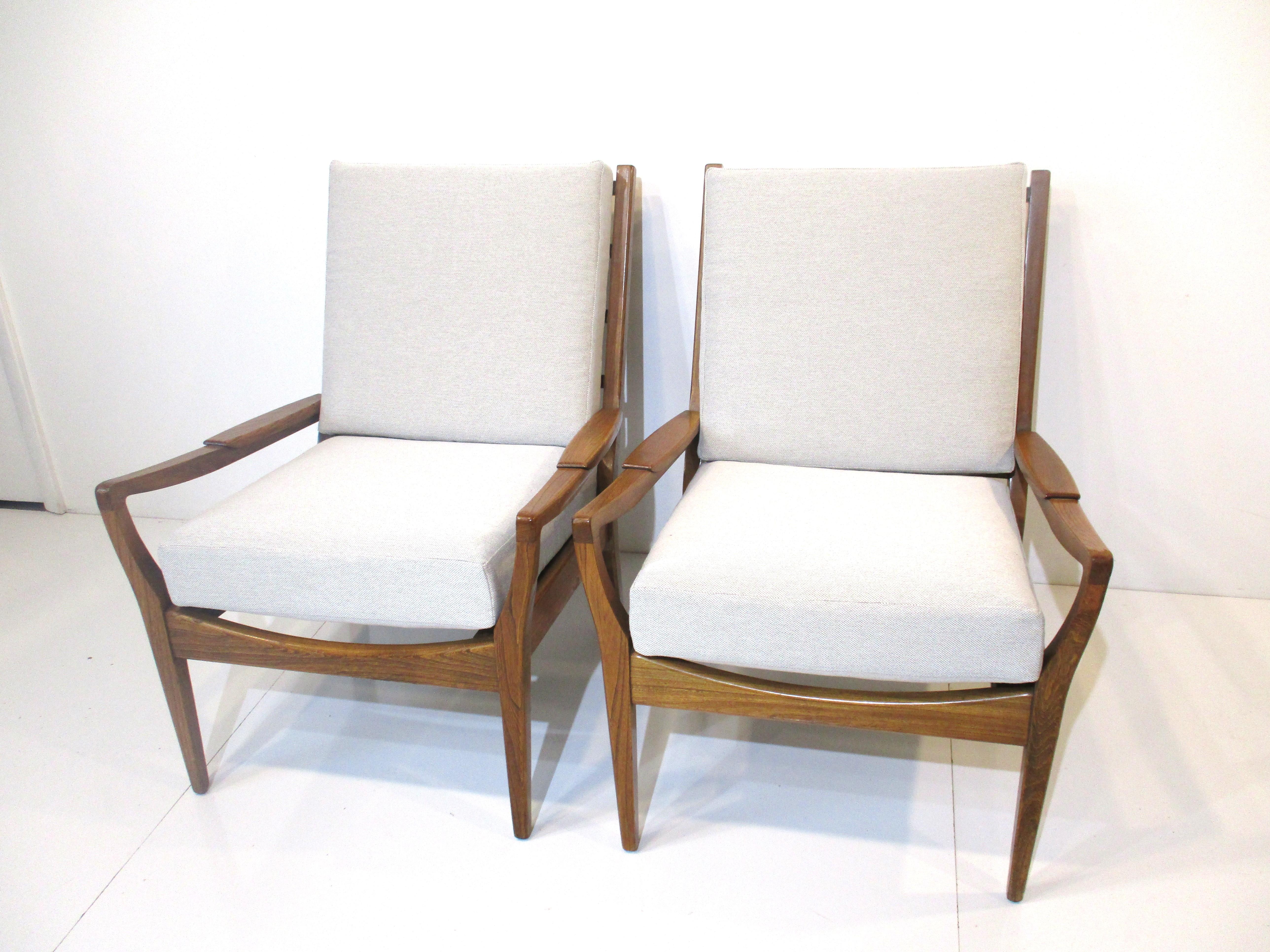 Mid Century French Oak Upholstered Lounge Chairs 5