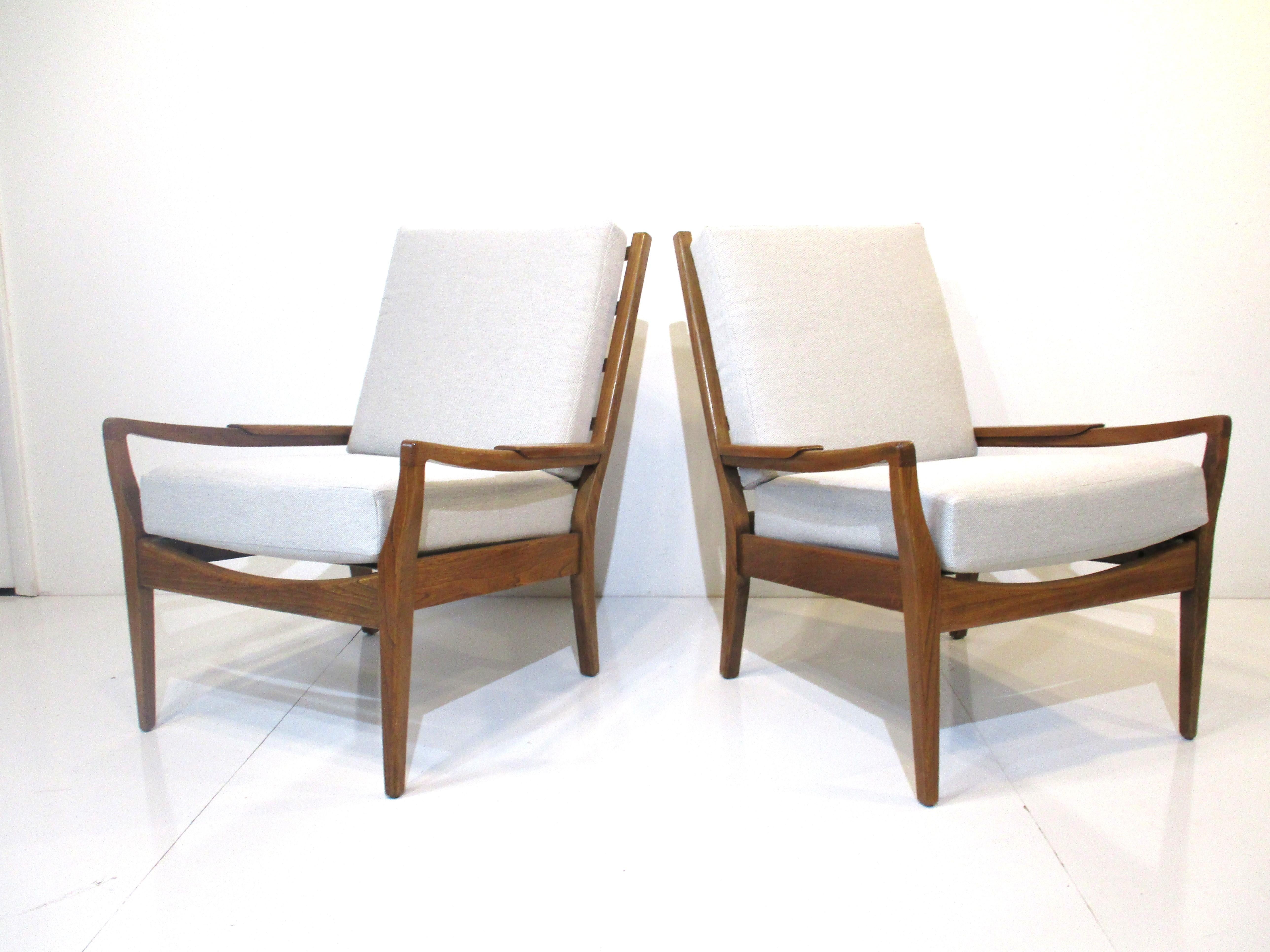 Mid Century French Oak Upholstered Lounge Chairs 6