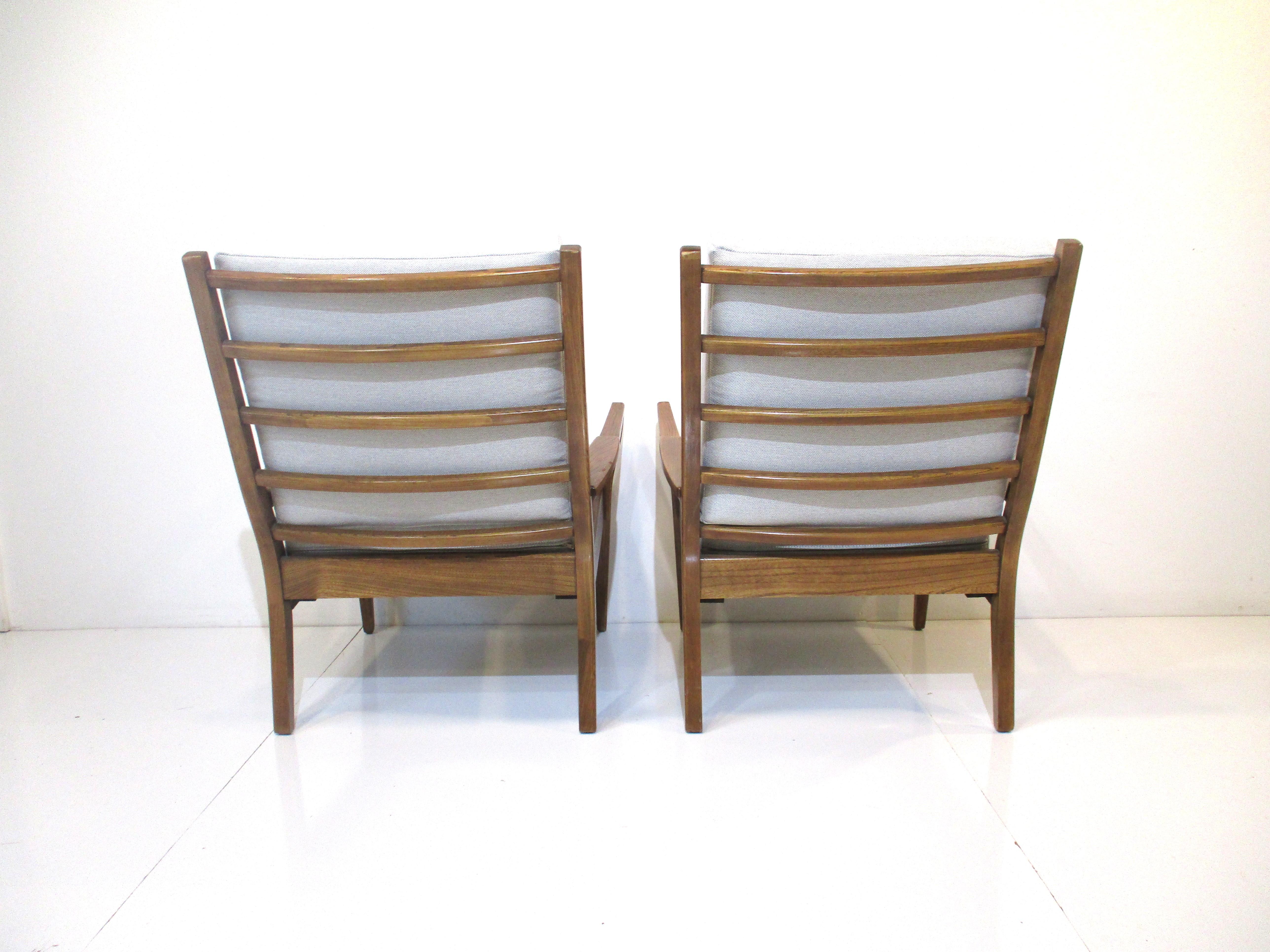 Mid Century French Oak Upholstered Lounge Chairs 1