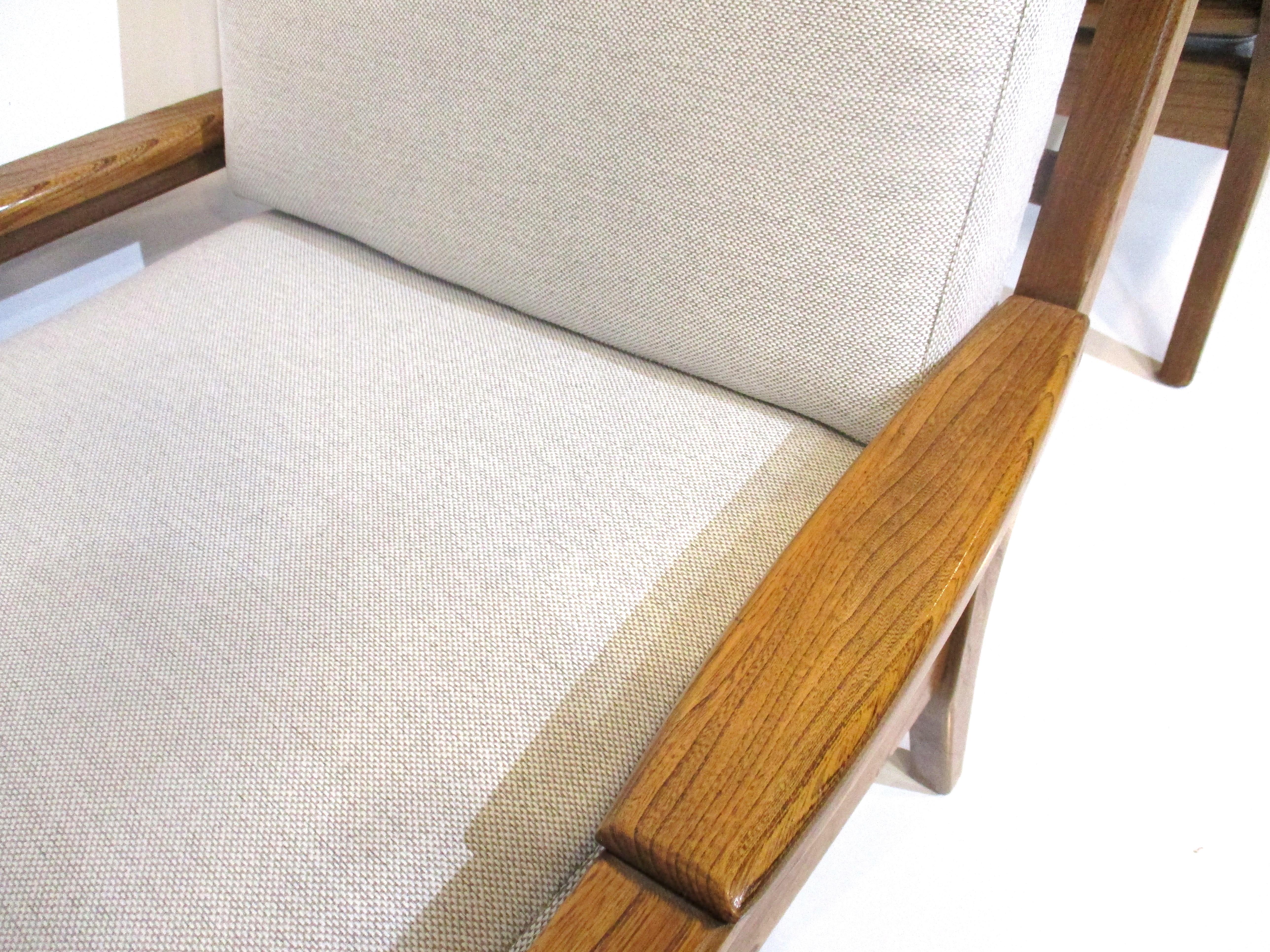 Mid Century French Oak Upholstered Lounge Chairs 2