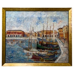 Huile sur toile française du milieu du siècle dernier intitulée "Port of Nile"