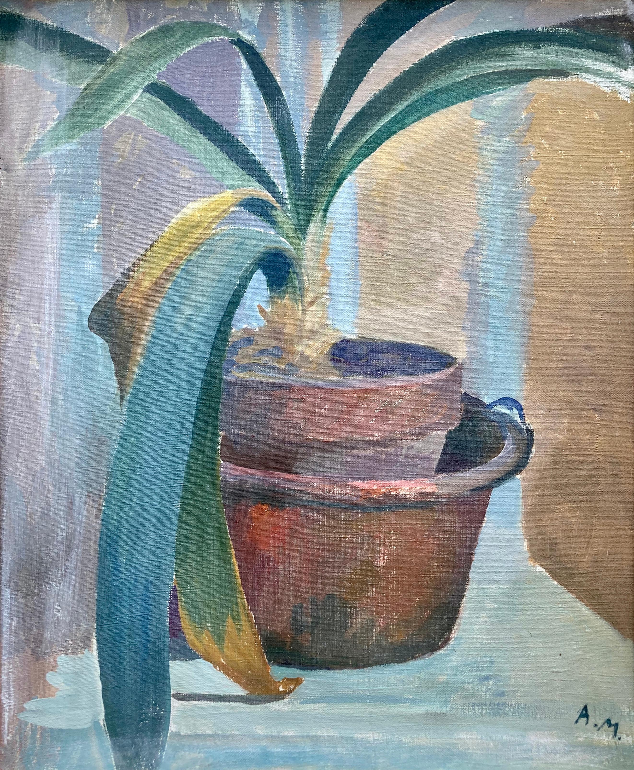 Mid-Century Modern Mid-Century French Original Oil Painting on Stretched Canvas of Still-Life  For Sale