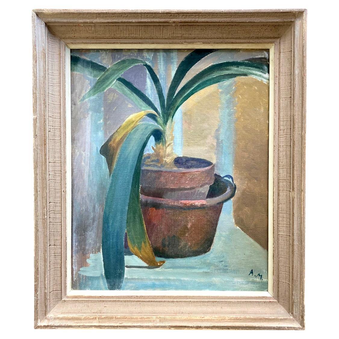 Mid-Century French Original Oil Painting on Stretched Canvas of Still-Life  For Sale