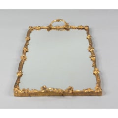 Mid Century French Ormolu Gilt Brass Roses Mirrored Tray