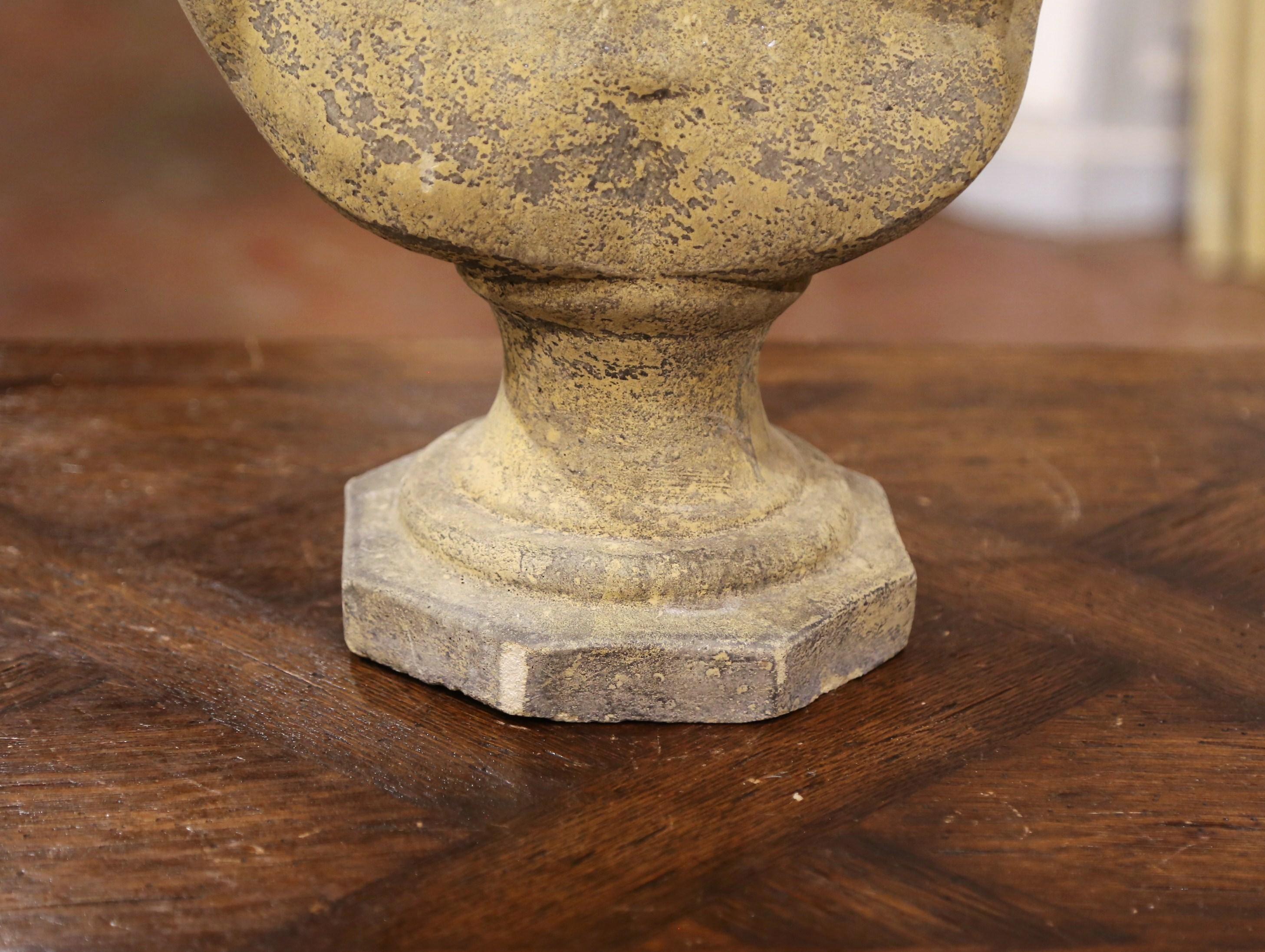 Patinated Midcentury French Outdoor Weathered Cast Stone Statuary Roman Bust