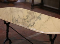 Mid-Century French Oval Marble Top Polished Iron Bistrot Table