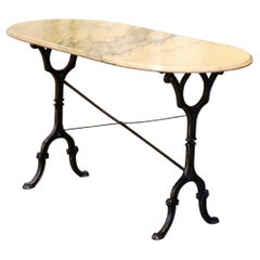 Mid-Century French Oval Marble Top Polished Iron Bistrot Table