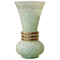 Mid-Century French Painted and Gilt Glass Trumpet Vase