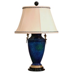 Mid-Century French Painted Ceramic and Bronze Urn Form Table Lamp with Shade