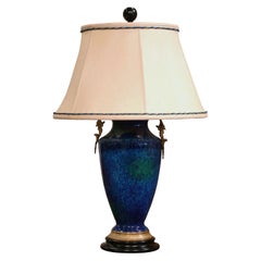 Mid-Century French Painted Ceramic and Bronze Urn Form Table Lamp with Shade